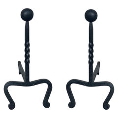19th French Wrought Iron Firedogs or Andirons