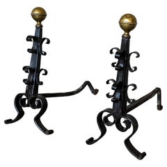 Antique 19th French Wrought Iron Firedogs or Andirons