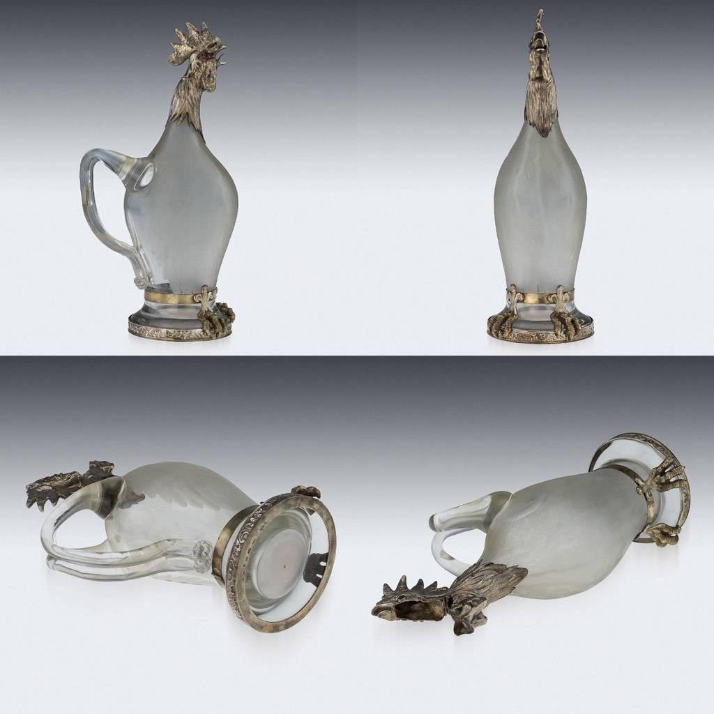 19th German Solid Silver and Etched Glass Novelty Decanter, circa 1890 In Good Condition In Royal Tunbridge Wells, Kent