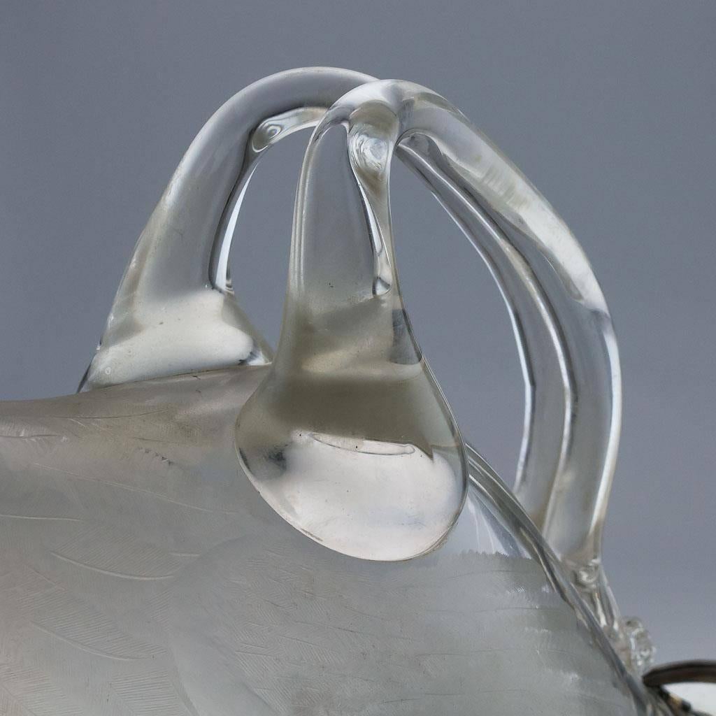 19th German Solid Silver and Etched Glass Novelty Decanter, circa 1890 2