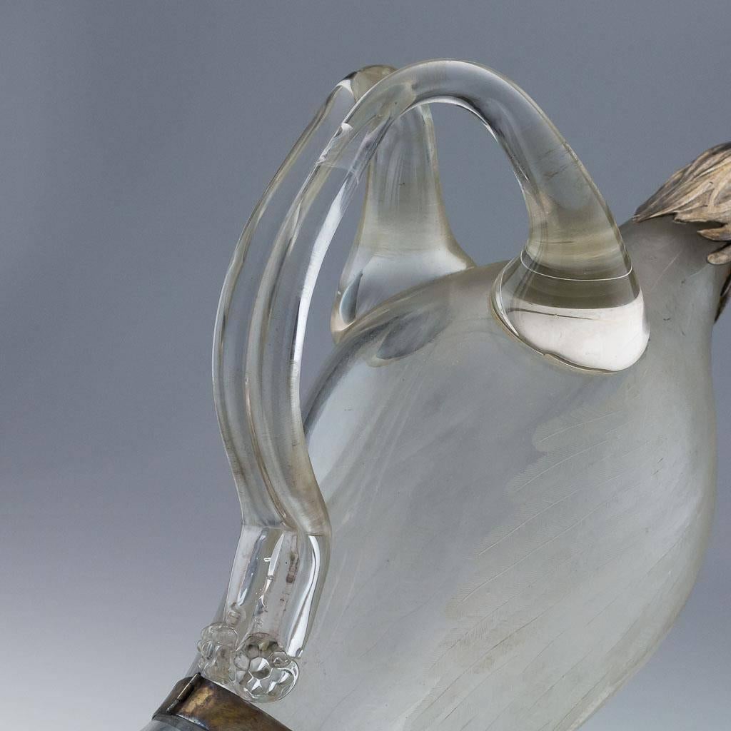 19th German Solid Silver and Etched Glass Novelty Decanter, circa 1890 3