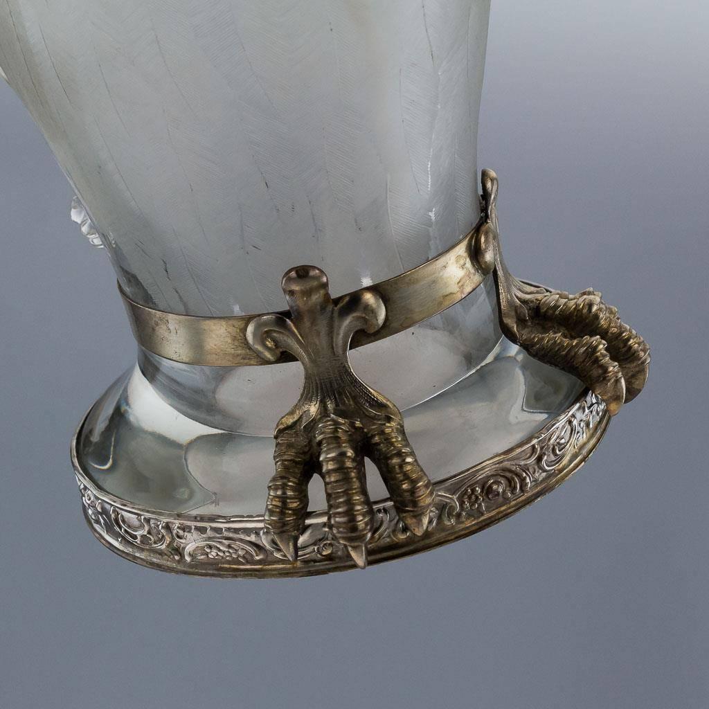 19th German Solid Silver and Etched Glass Novelty Decanter, circa 1890 4
