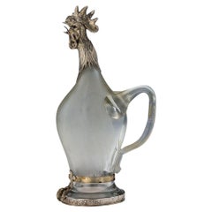 19th German Solid Silver and Etched Glass Novelty Decanter, circa 1890