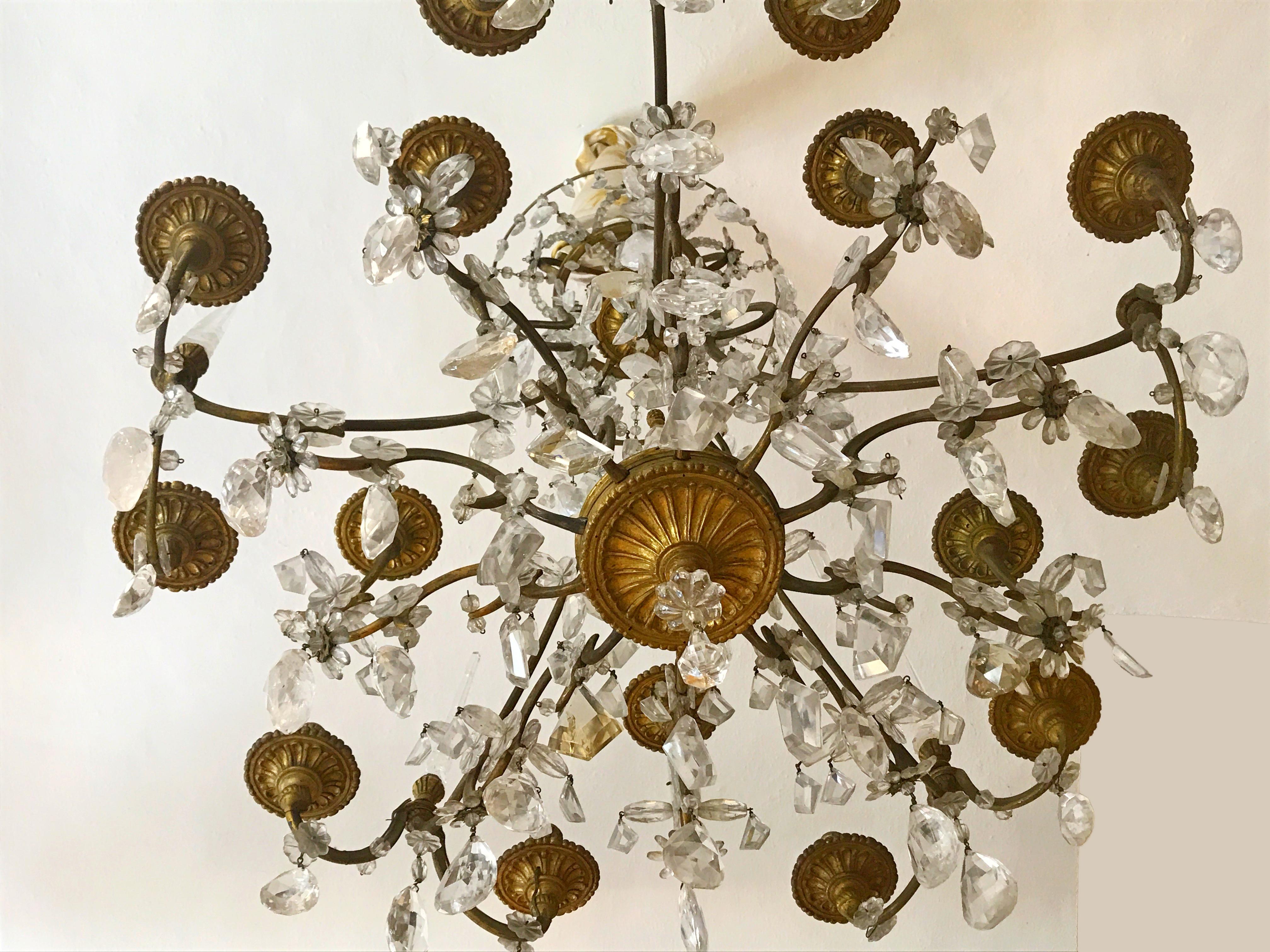 Louis XV 19th Century Gilt Bronze and Rock Crystal French Chandelier