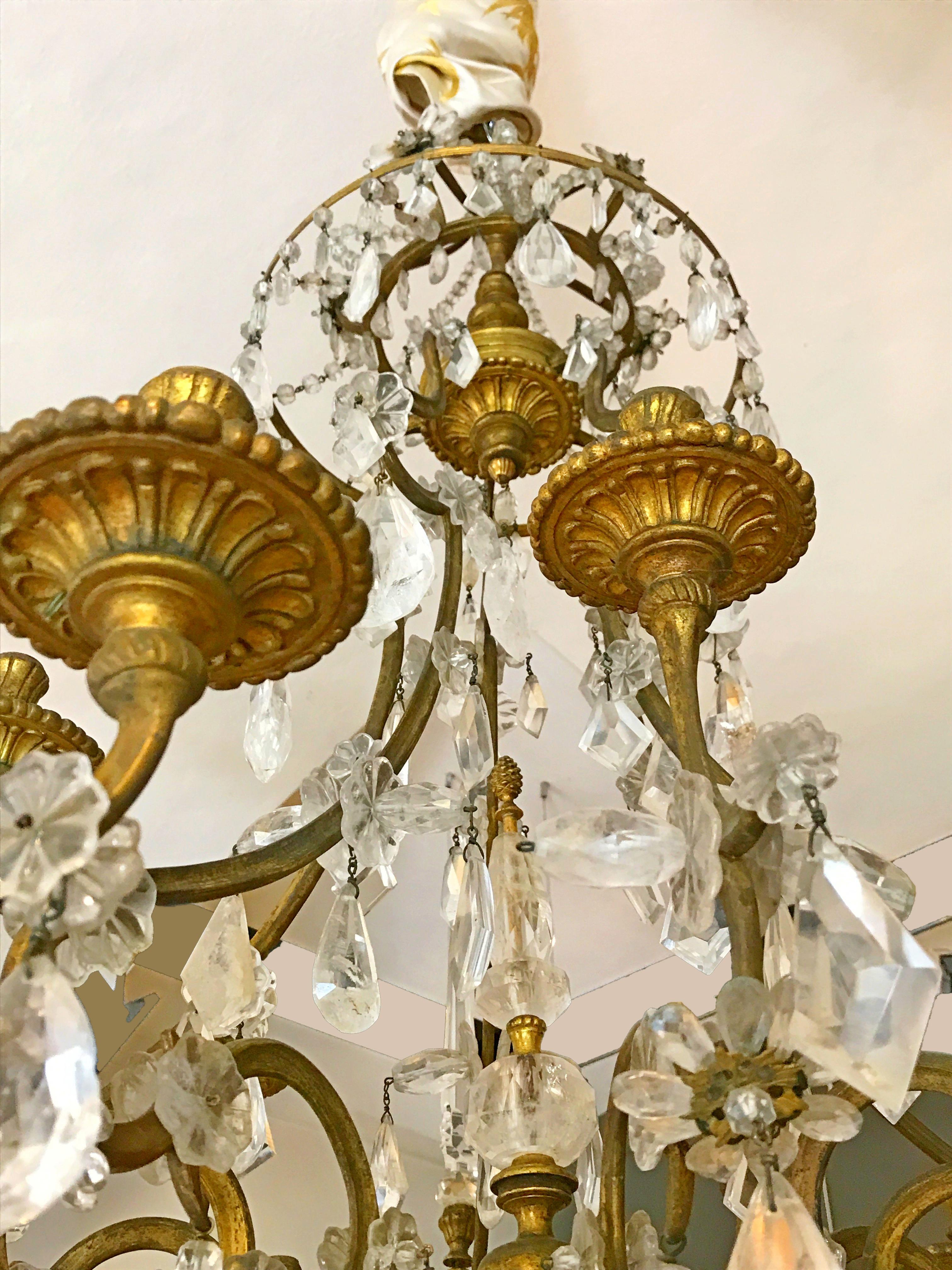 Beveled 19th Century Gilt Bronze and Rock Crystal French Chandelier