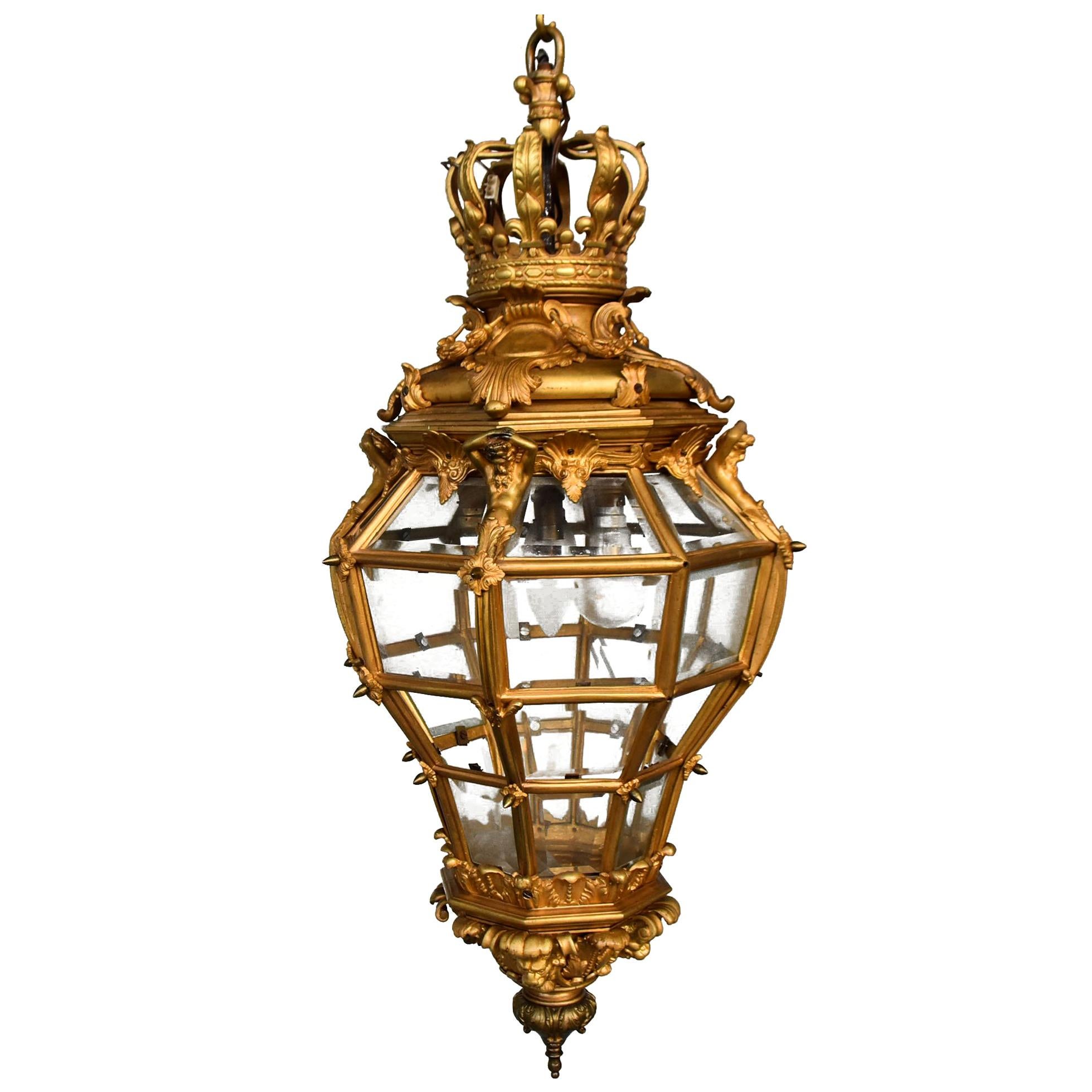 Vergoldete Bronzelaterne des 19. Jahrhunderts als Schloss von Versailles-Modell im Angebot