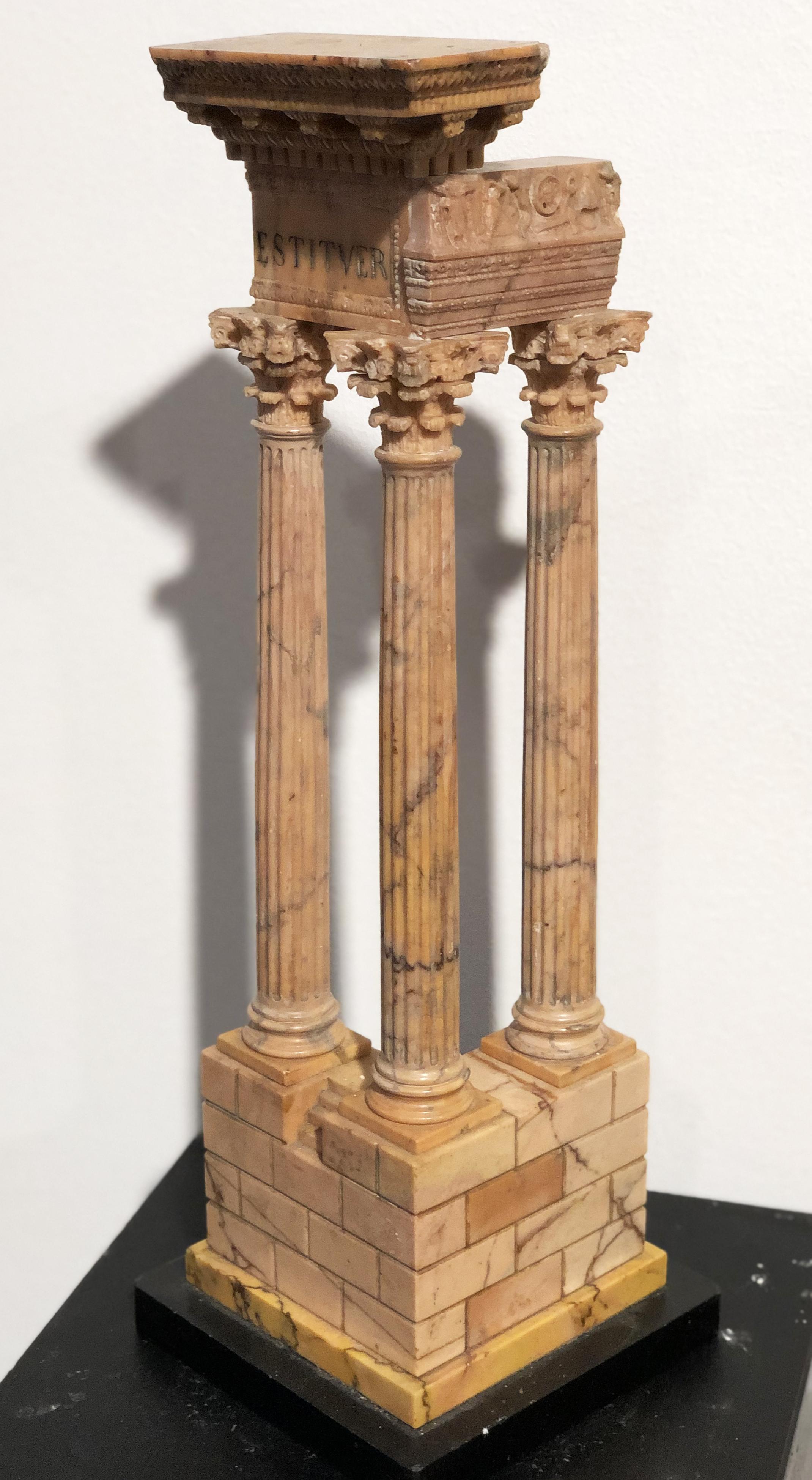 Hand-Carved 19th Grand Tour Yellow Marble Italian Model of Roman Classical Emperors Temple For Sale