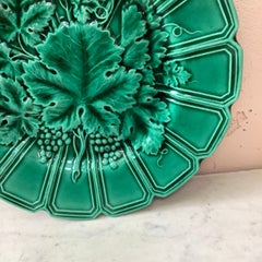 19th Green Majolica Leaves Plate Sarreguemines