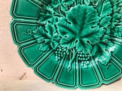 19th Century Green Majolica Leaves Plate Sarreguemines