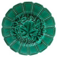 19th Green Majolica Leaves Plate Sarreguemines