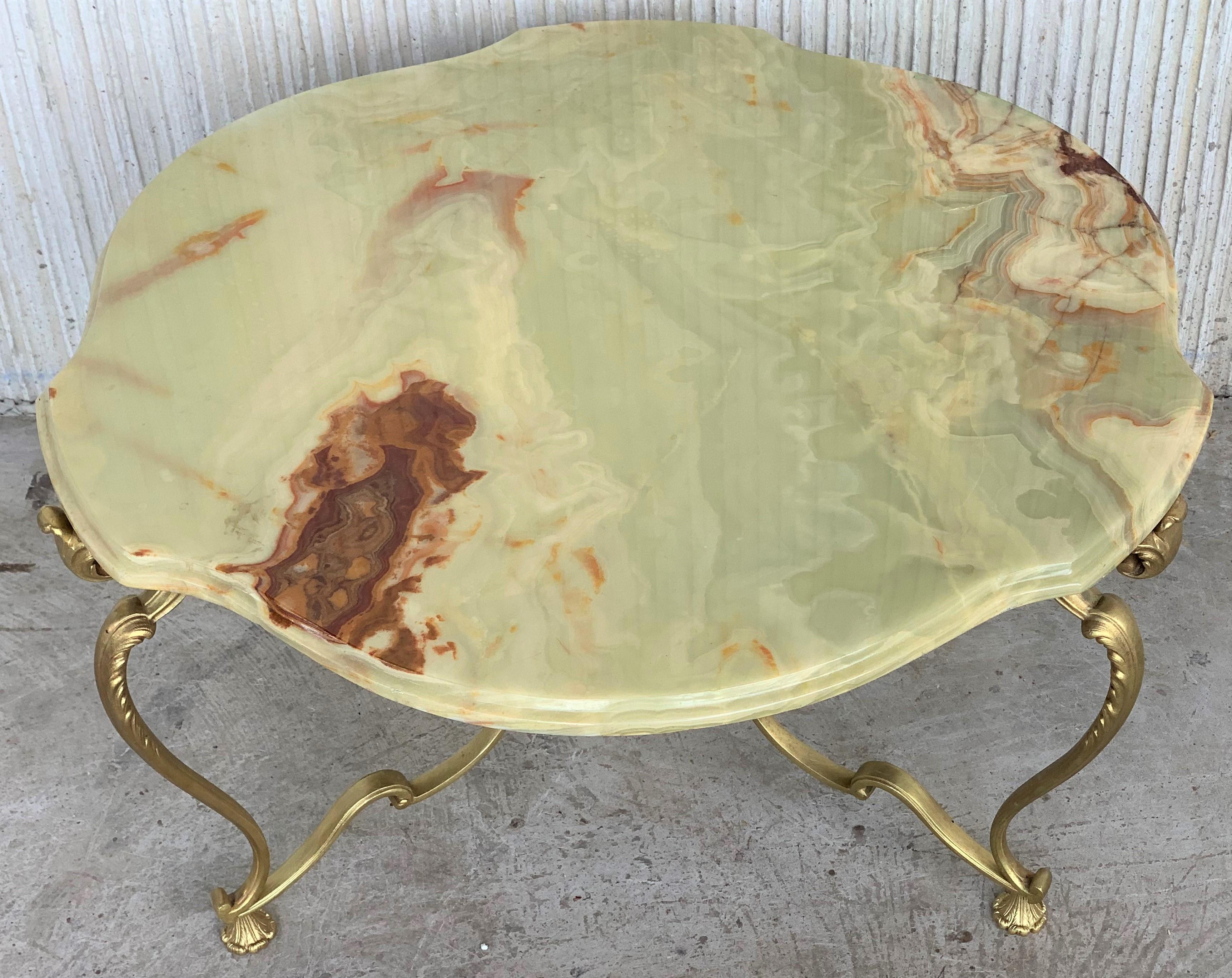 French 19th Green Onyx Clover Form Top and Bronze Legs Coffee Table For Sale