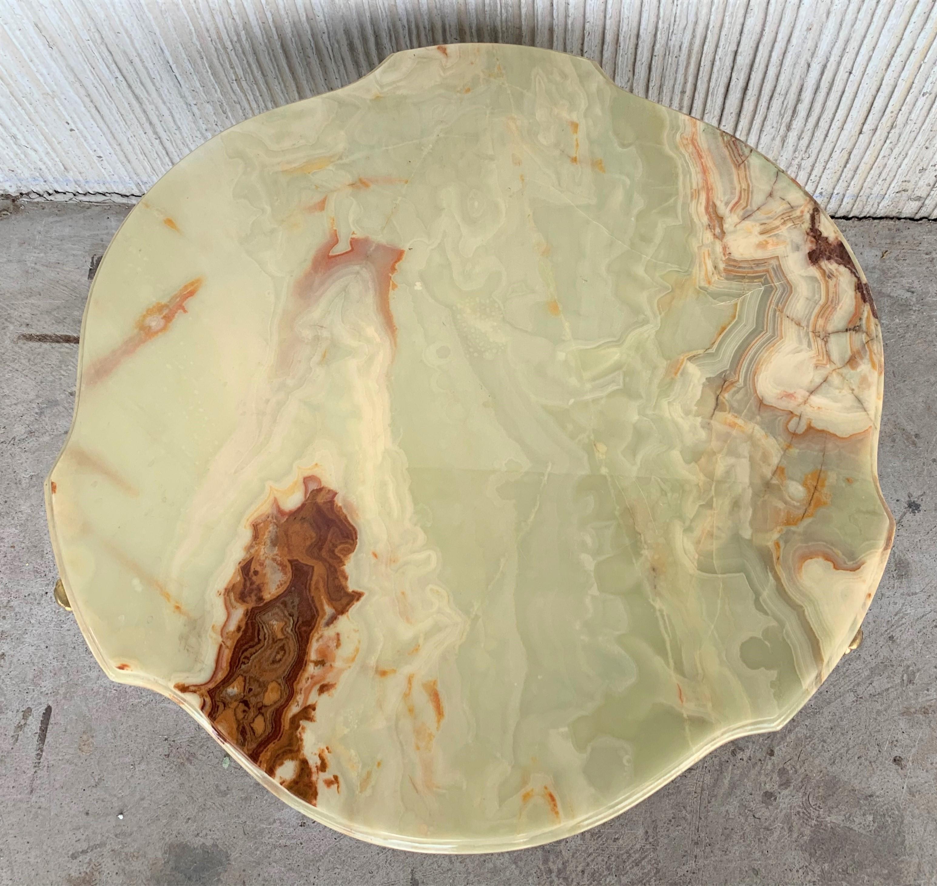 19th Green Onyx Clover Form Top and Bronze Legs Coffee Table In Good Condition For Sale In Miami, FL