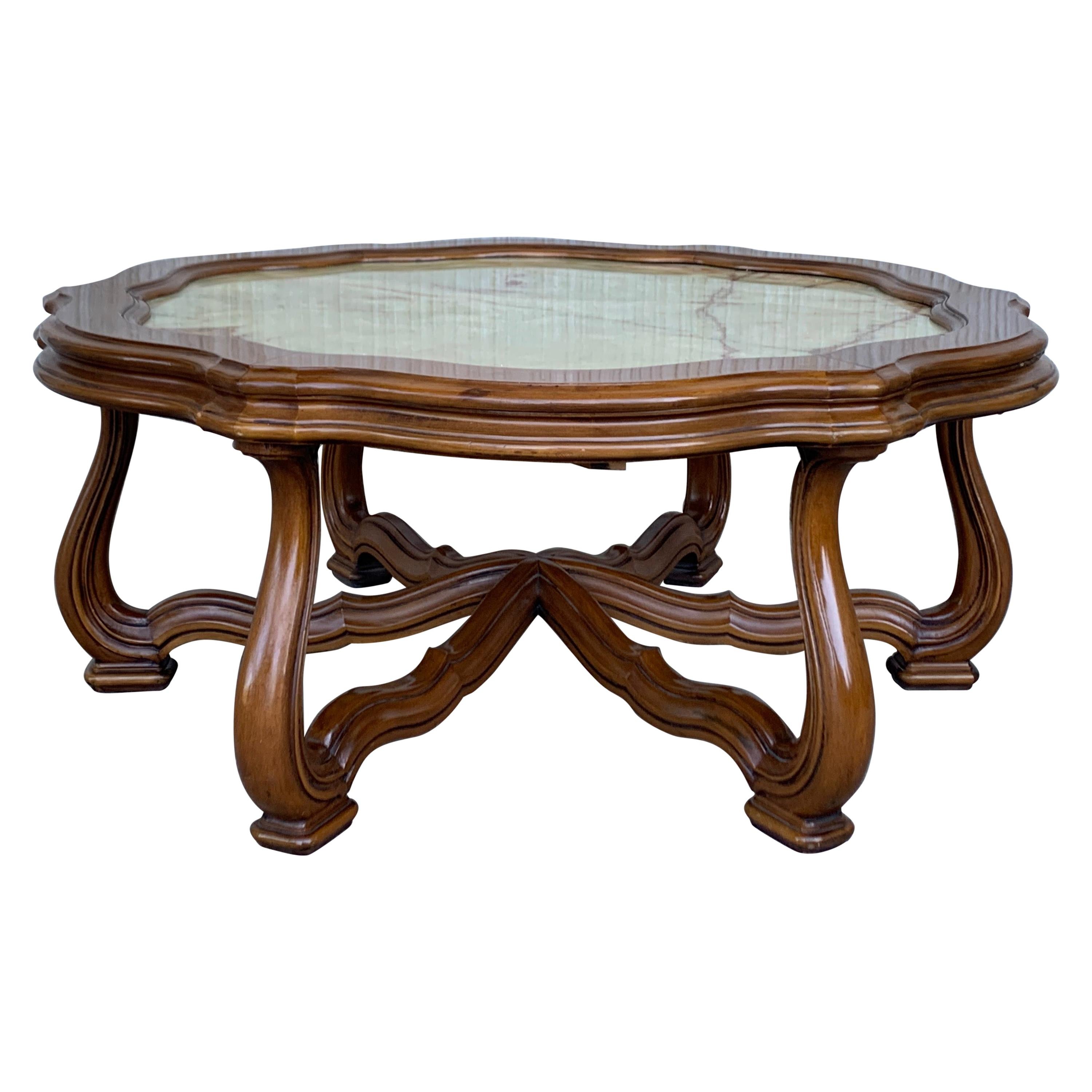 19th Green Onyx Fleur Form Top with Oak Legs Coffee Table For Sale