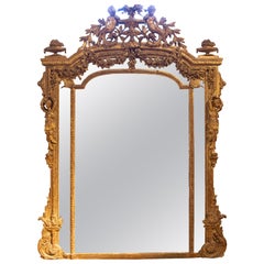 Antique 19th Hand Carved French Wall Mirror and Gilded Wood