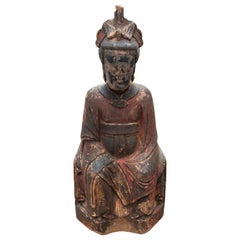 Bouddha assis oriental du 19ème siècle sculpté à la main en bois avec du fond creux