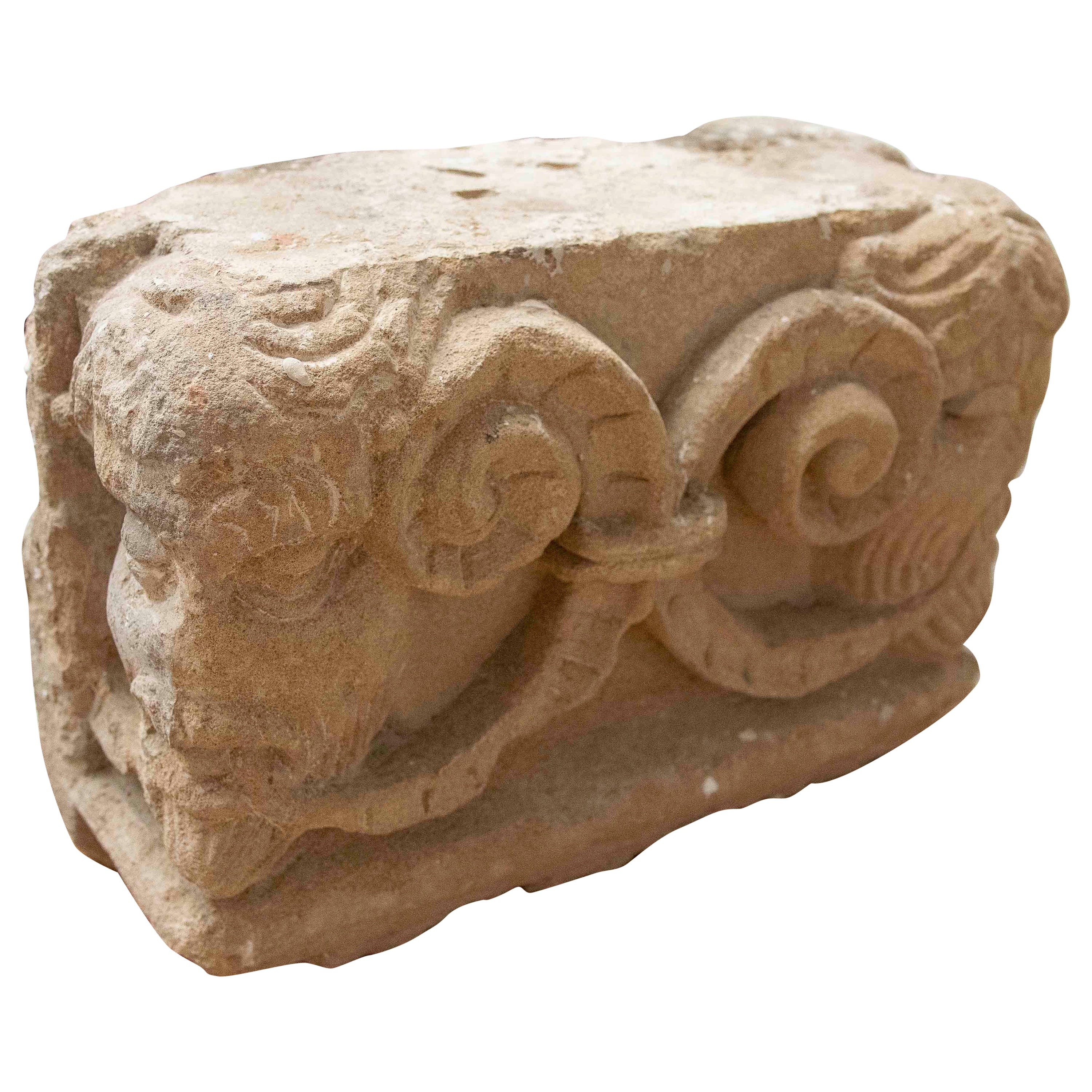 19th Hand Carved Stone Relief with Faces in the Corners