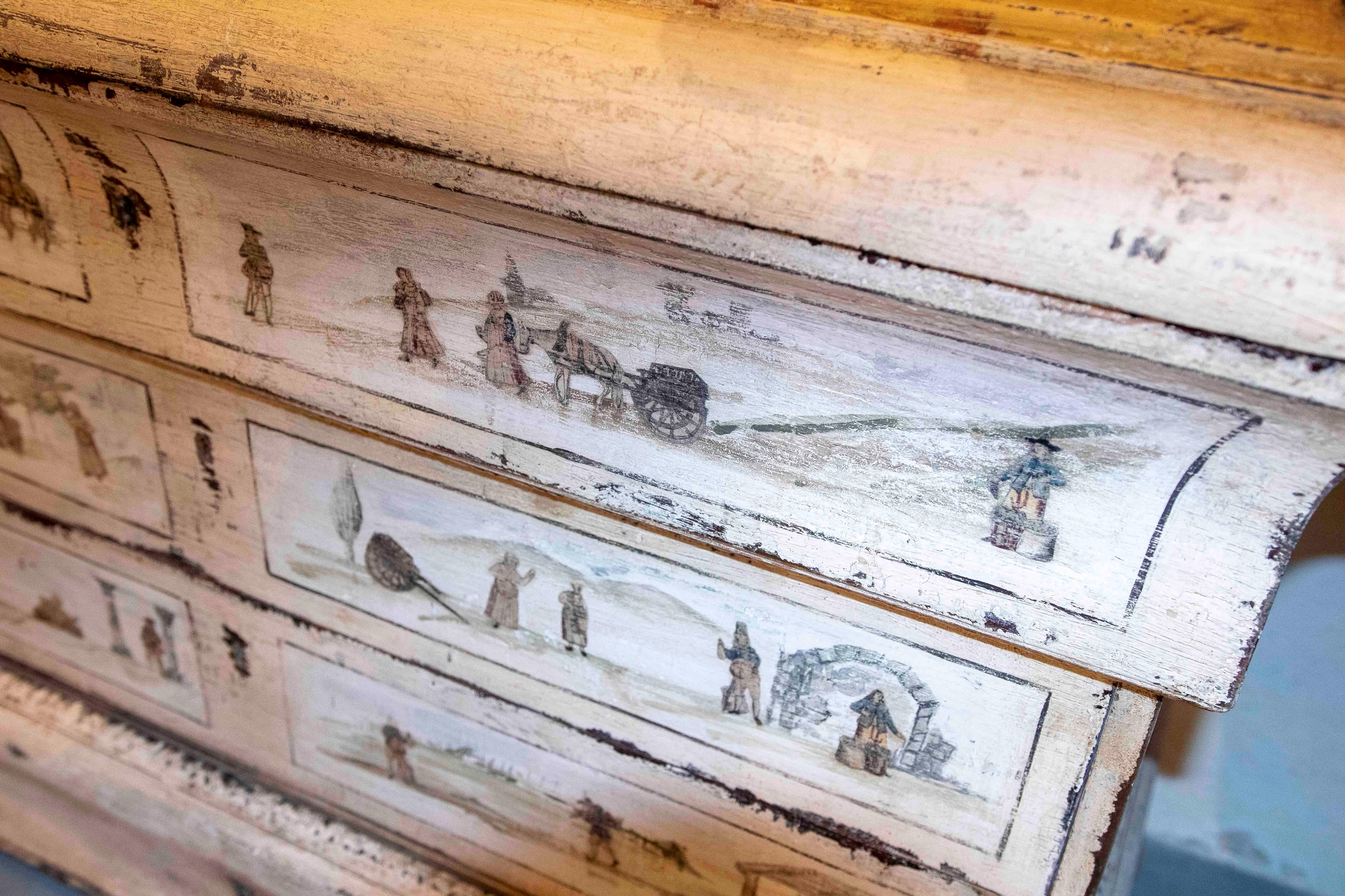 19th Hand-Painted Italian Chest of Drawers with Country Scenes For Sale 8