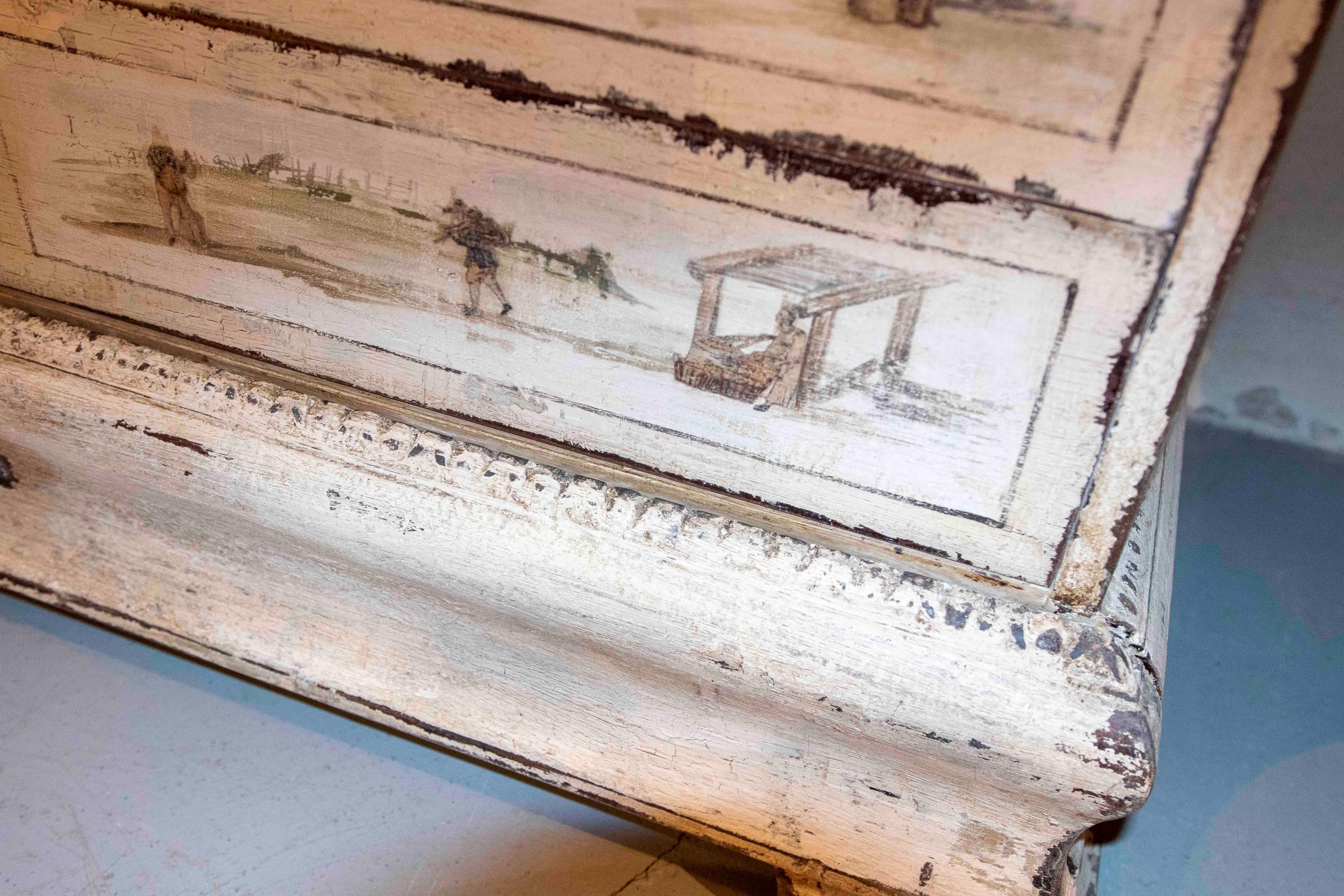 19th Hand-Painted Italian Chest of Drawers with Country Scenes For Sale 9