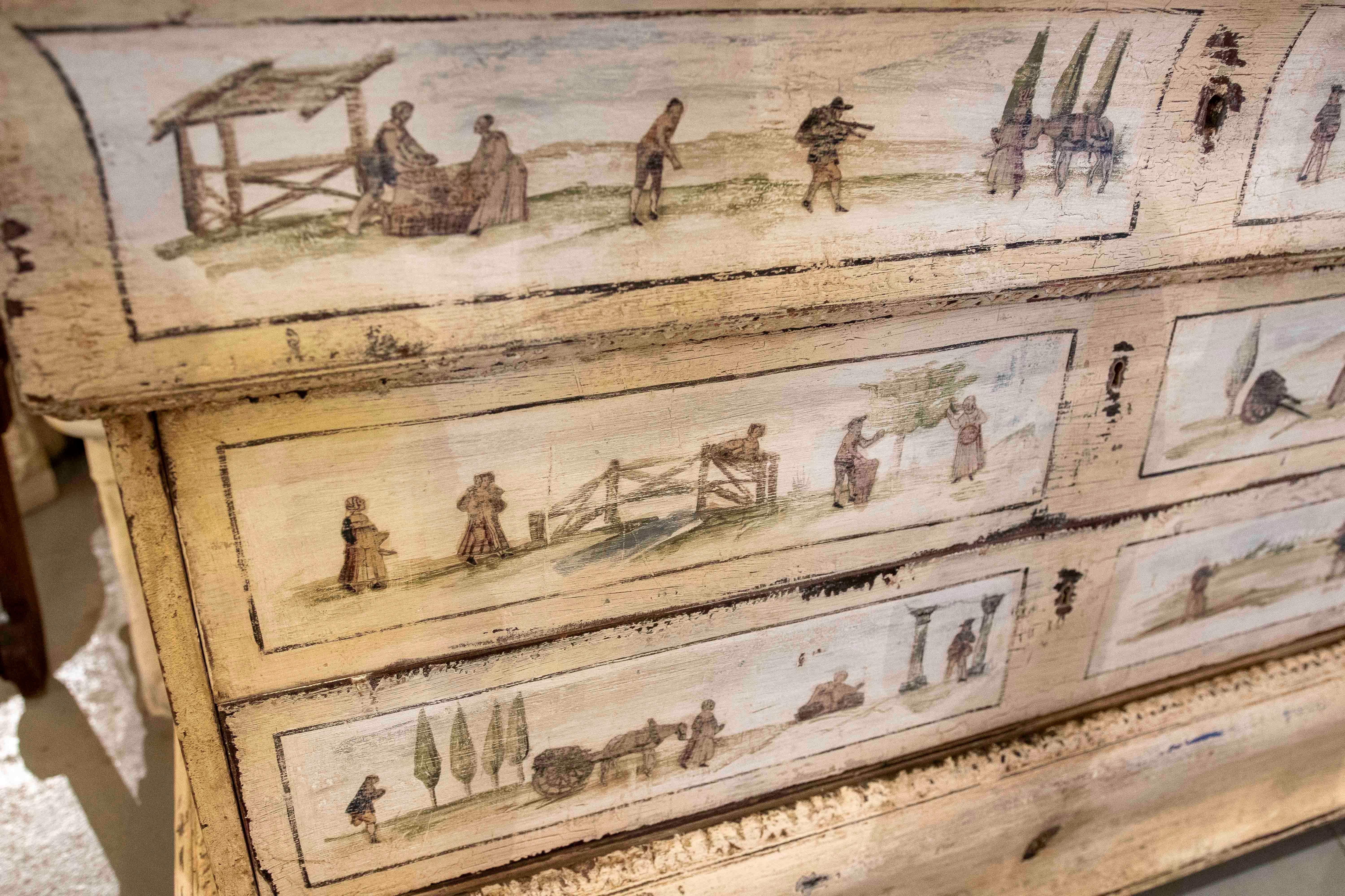 19th Hand-Painted Italian Chest of Drawers with Country Scenes For Sale 11