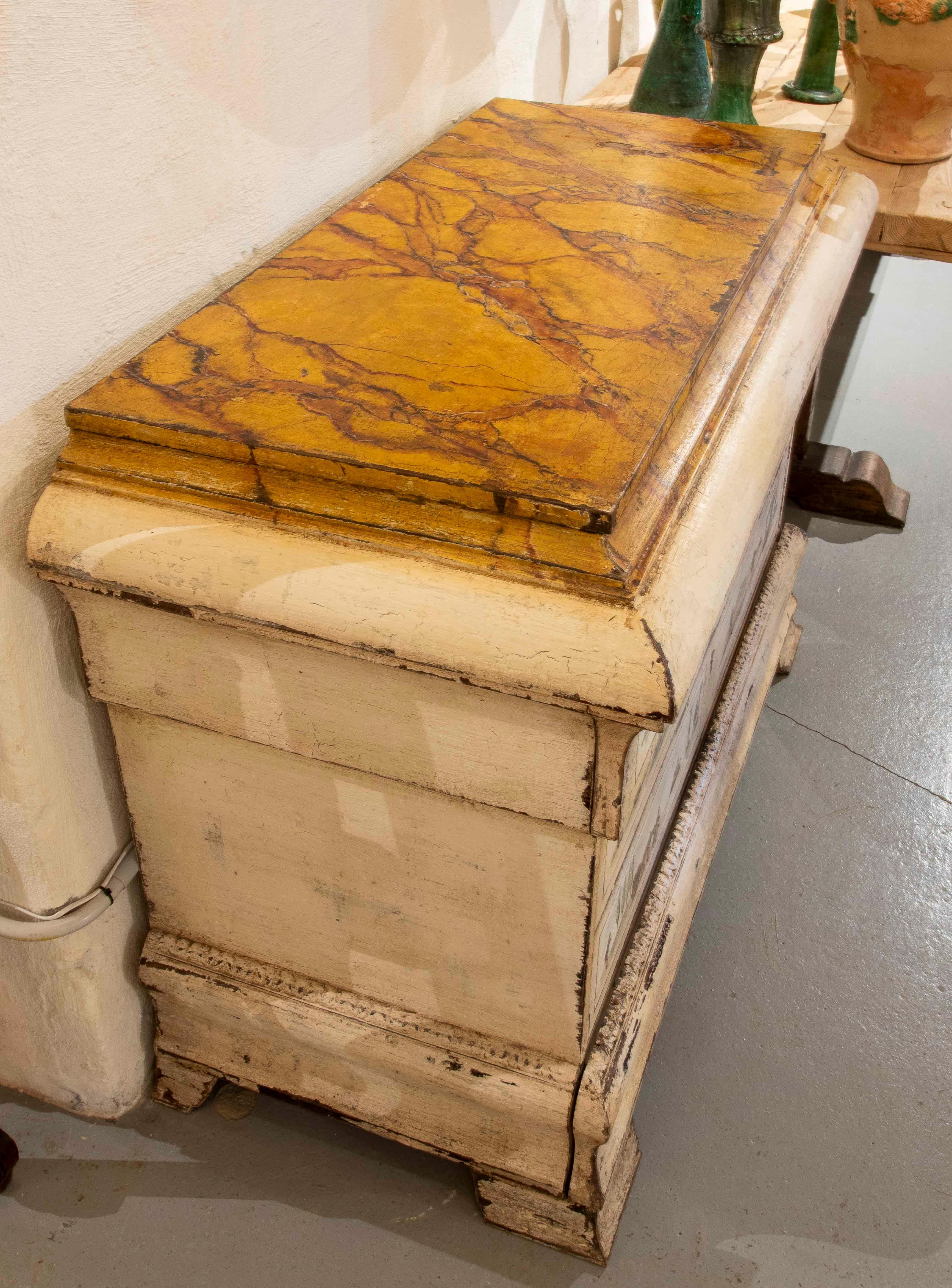 20th Century 19th Hand-Painted Italian Chest of Drawers with Country Scenes For Sale