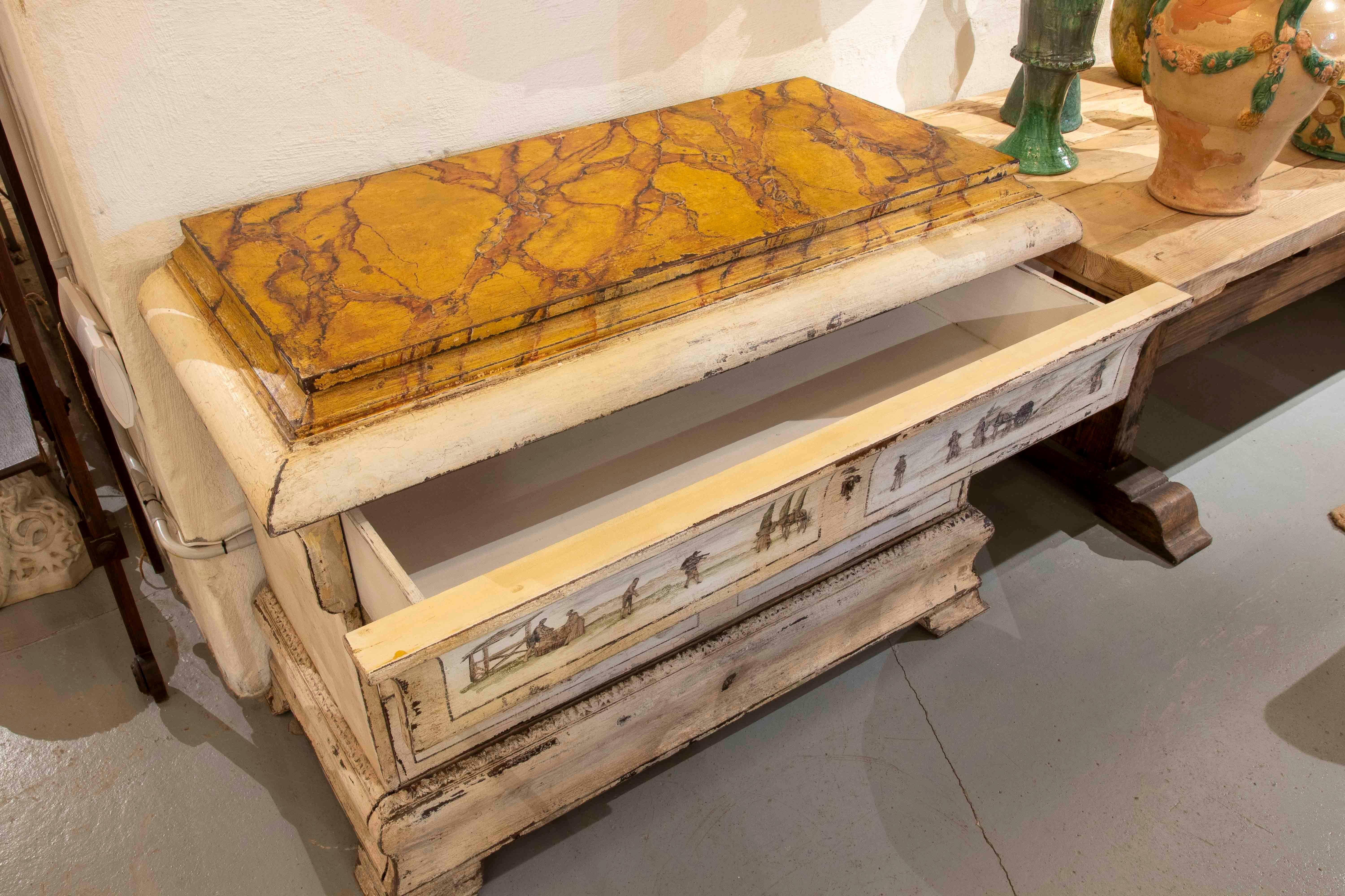 19th Hand-Painted Italian Chest of Drawers with Country Scenes For Sale 1