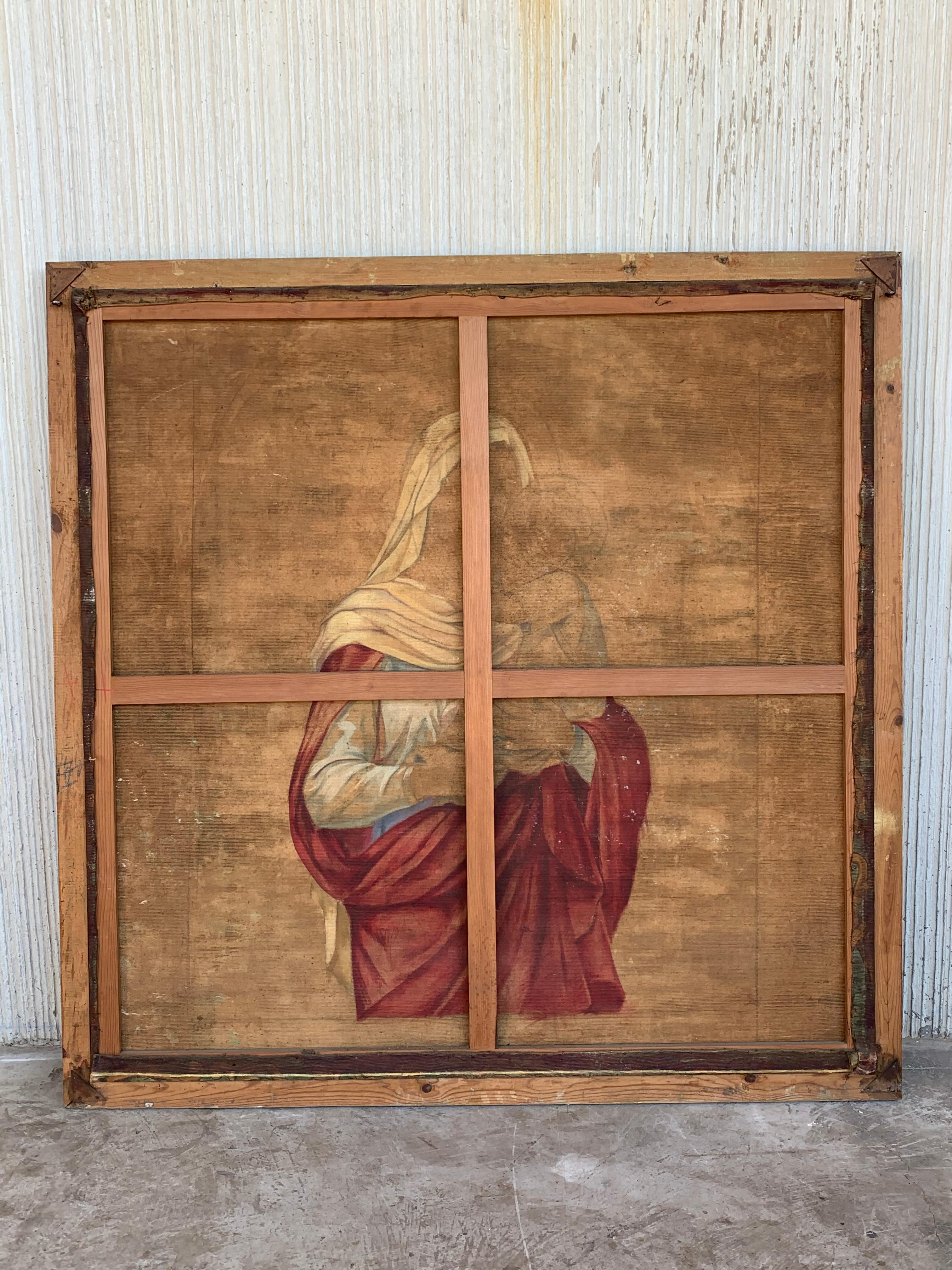 Tapisserie peinte à la main du 19ème siècle représentant Madone avec un enfant 2