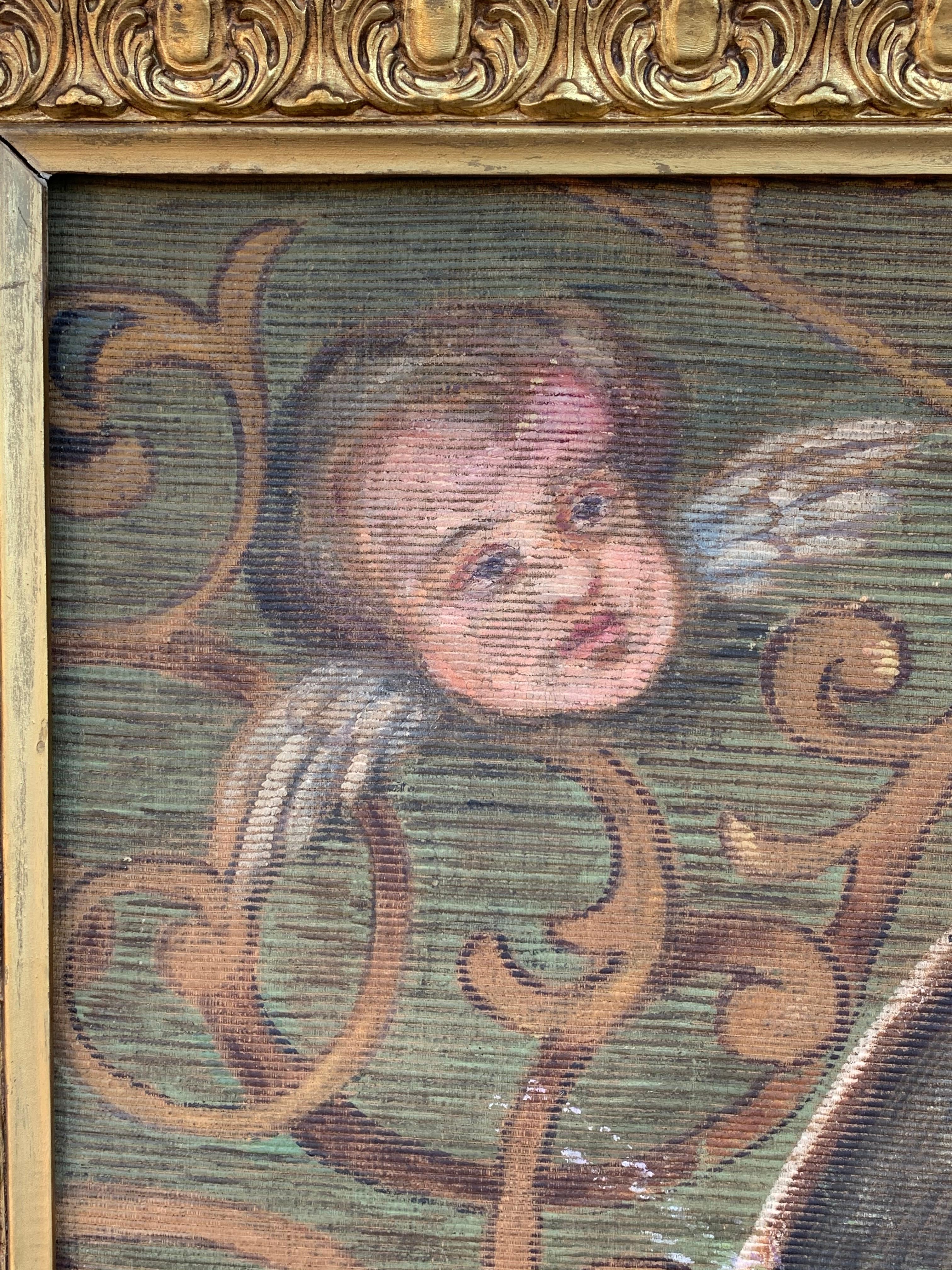 Tapisserie peinte à la main du 19ème siècle représentant Madone avec un enfant Bon état - En vente à Miami, FL