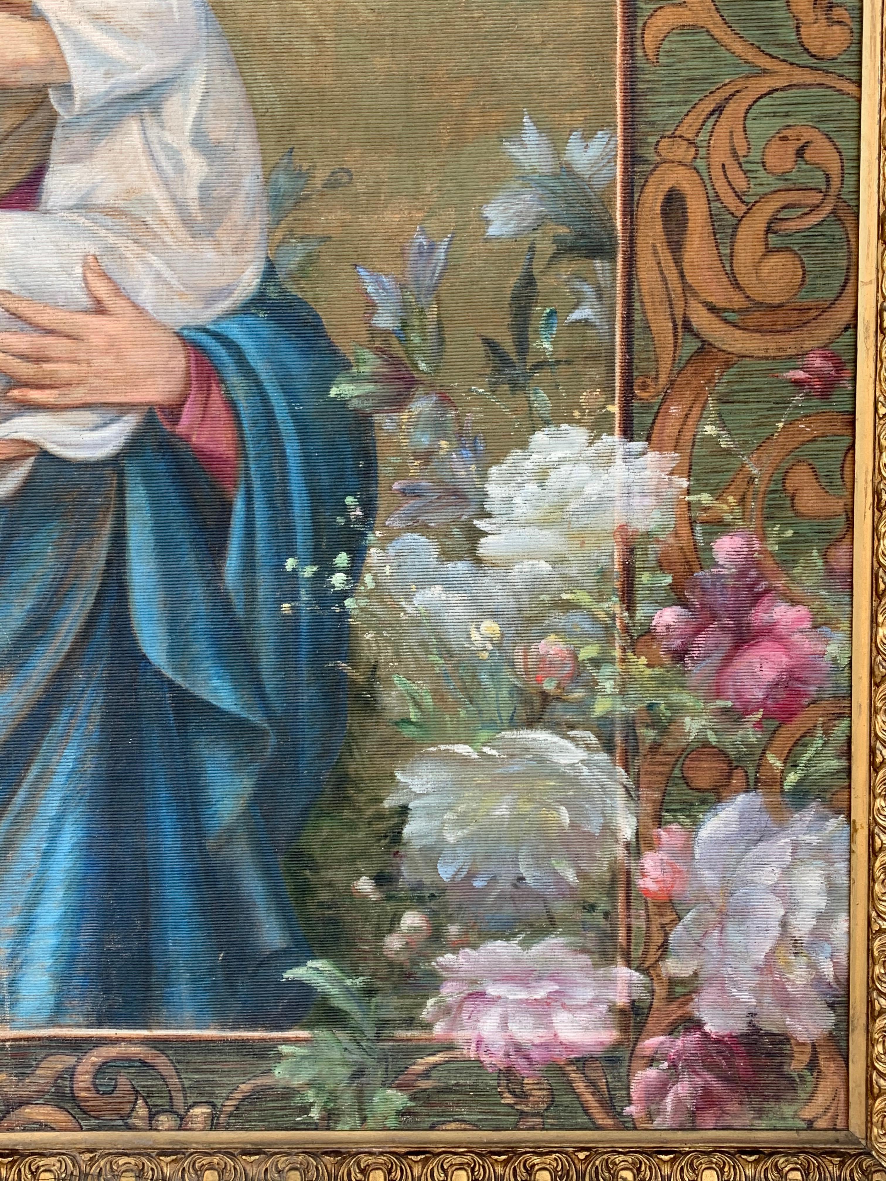 19th Century Hand Painted Tapestry Depicting Madonna with a Child For Sale 1