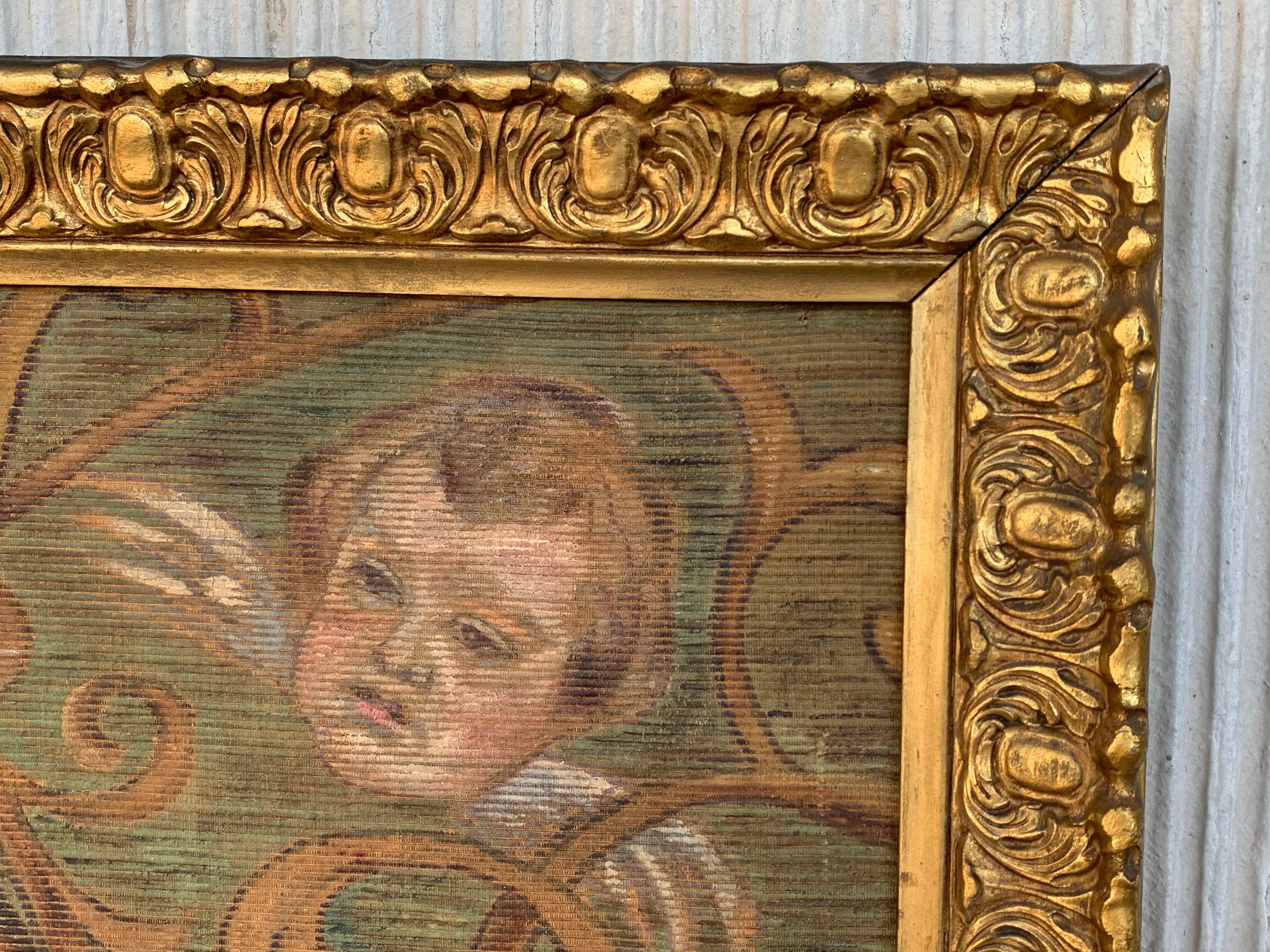 Tapisserie peinte à la main du 19ème siècle représentant Madone avec un enfant en vente 1