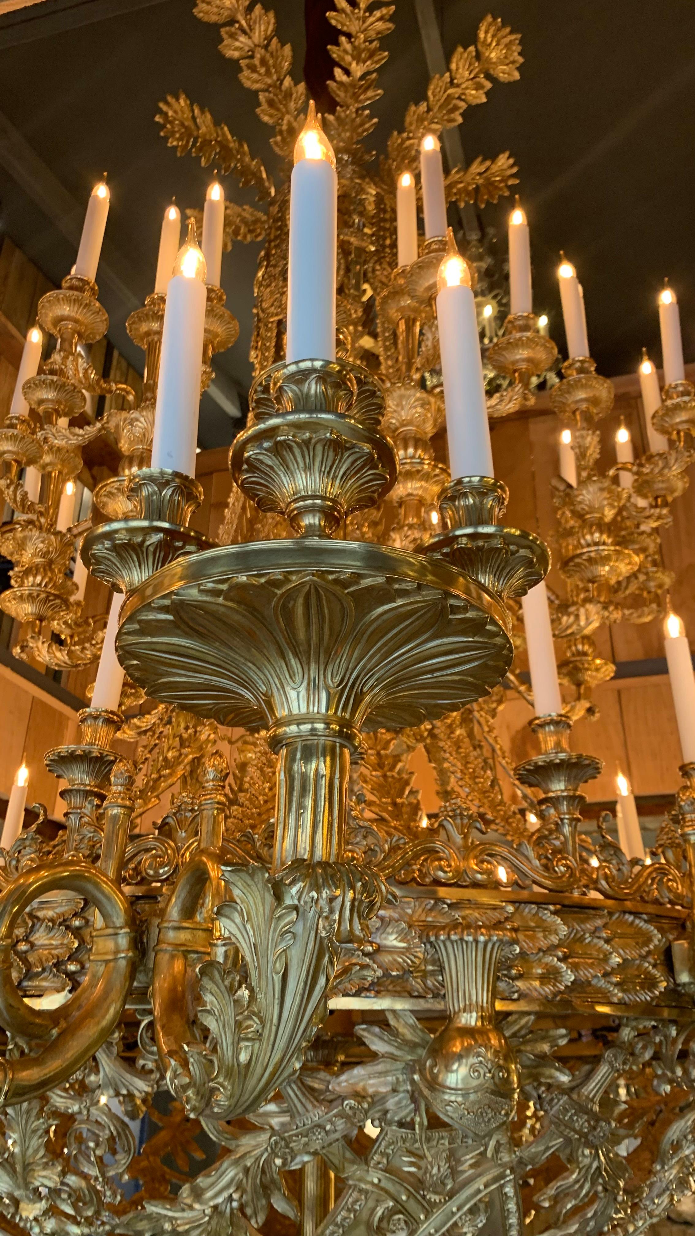 French 19th Hermitage Palace St Petersburg Chandelier 112 Lights Bronze gold 18k satin For Sale