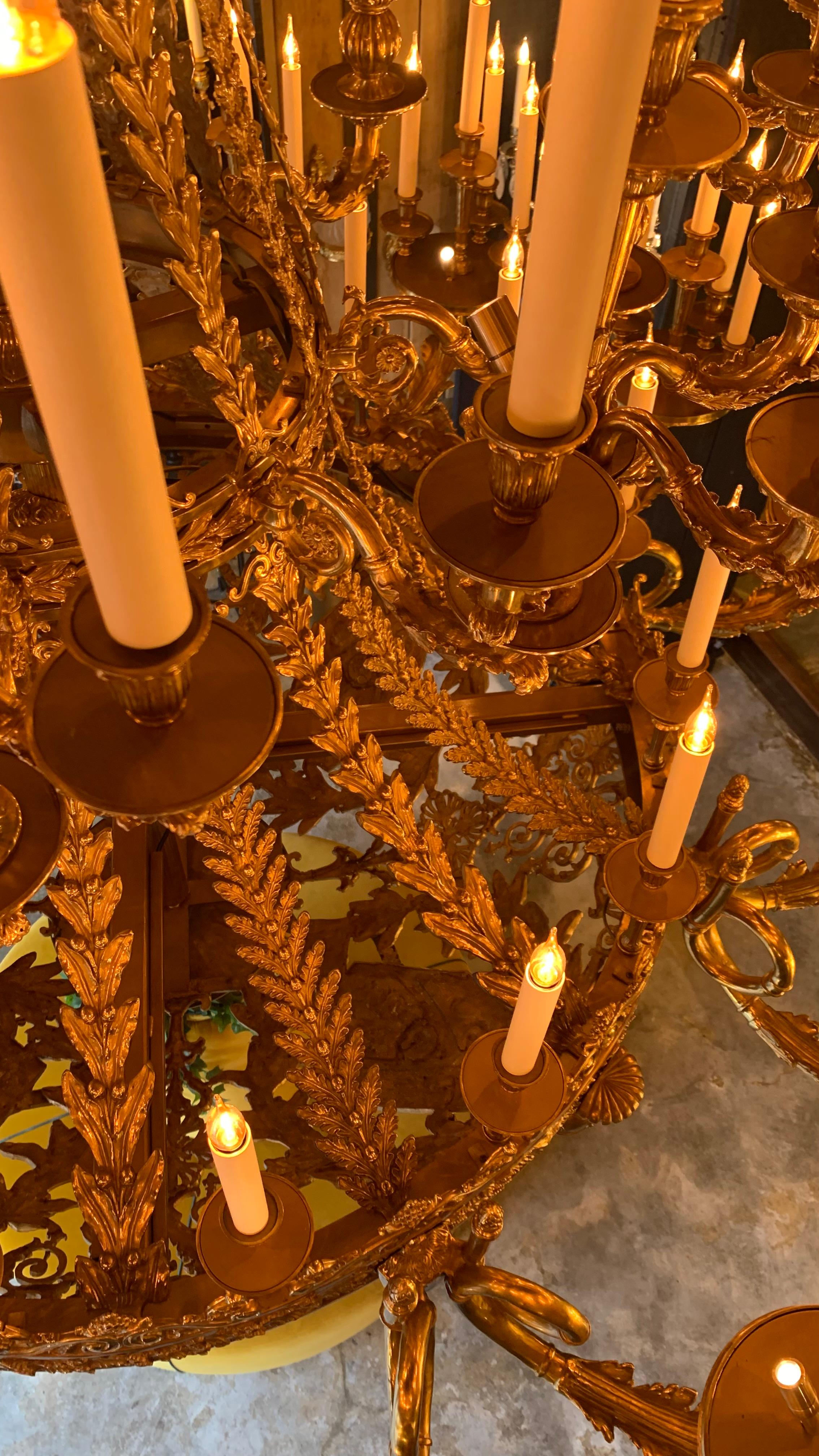 19th Hermitage Palace St Petersburg Chandelier 112 Lights Bronze gold 18k satin For Sale 3