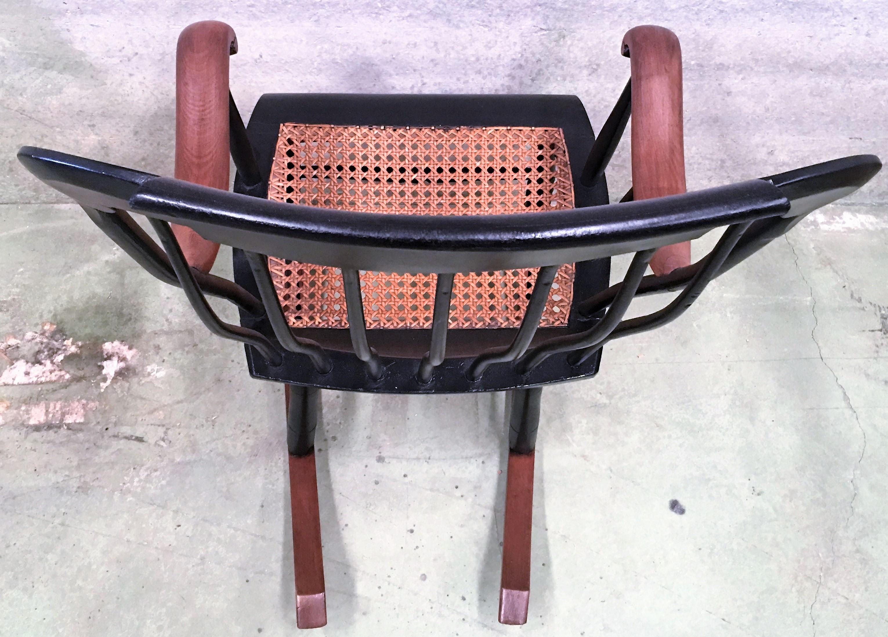 19th Hitchcock Rocking Chair with Woven Seat and Black Painted In Good Condition In Miami, FL