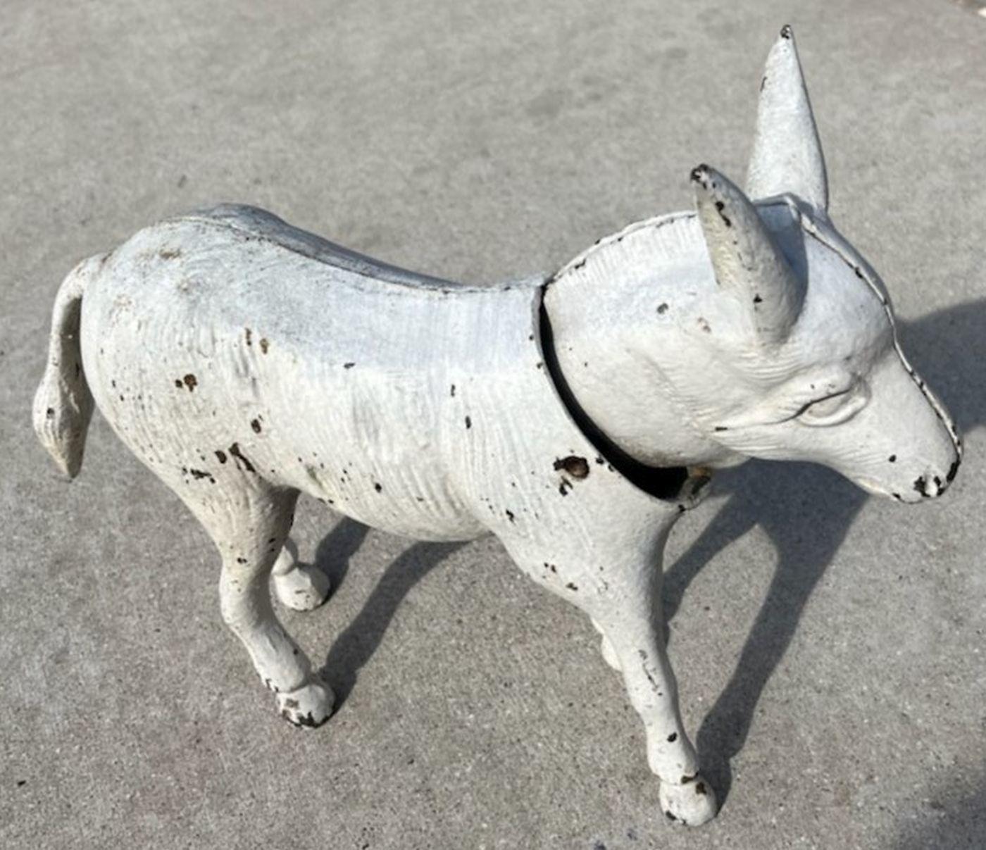 Painted 19th Iron Donkey in Original White Paint For Sale