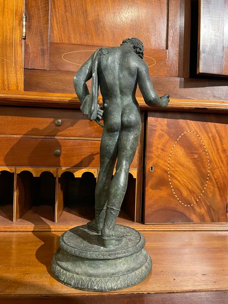 Classical Roman 19th Italian Century Grand Tour Bronze Sculpture of Nude Narcissus For Sale