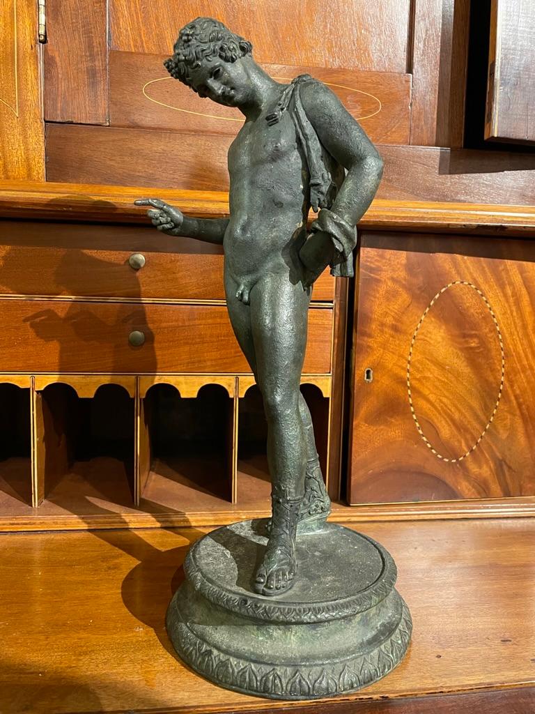 19th Italian Century Grand Tour Bronze Sculpture of Nude Narcissus For Sale 1