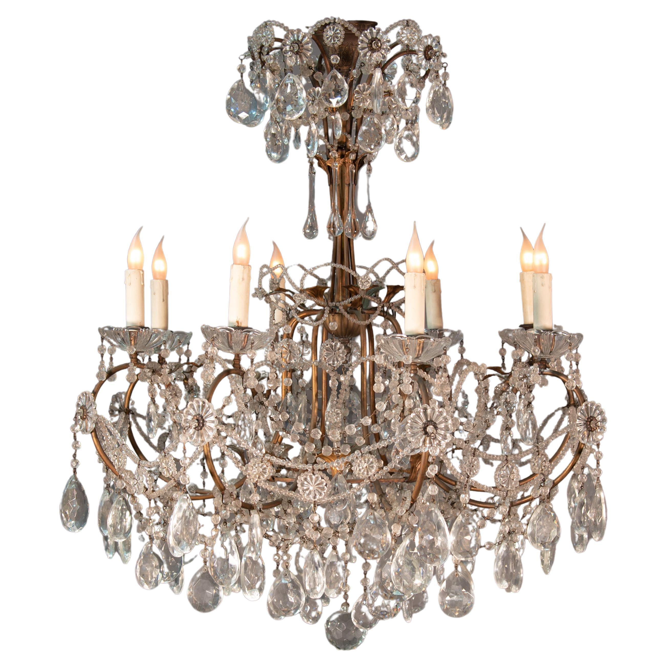 19th Italian Chandelier in Glass Crystal and Metal