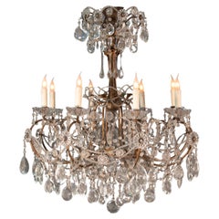 Antique 19th Italian Chandelier in Glass Crystal and Metal