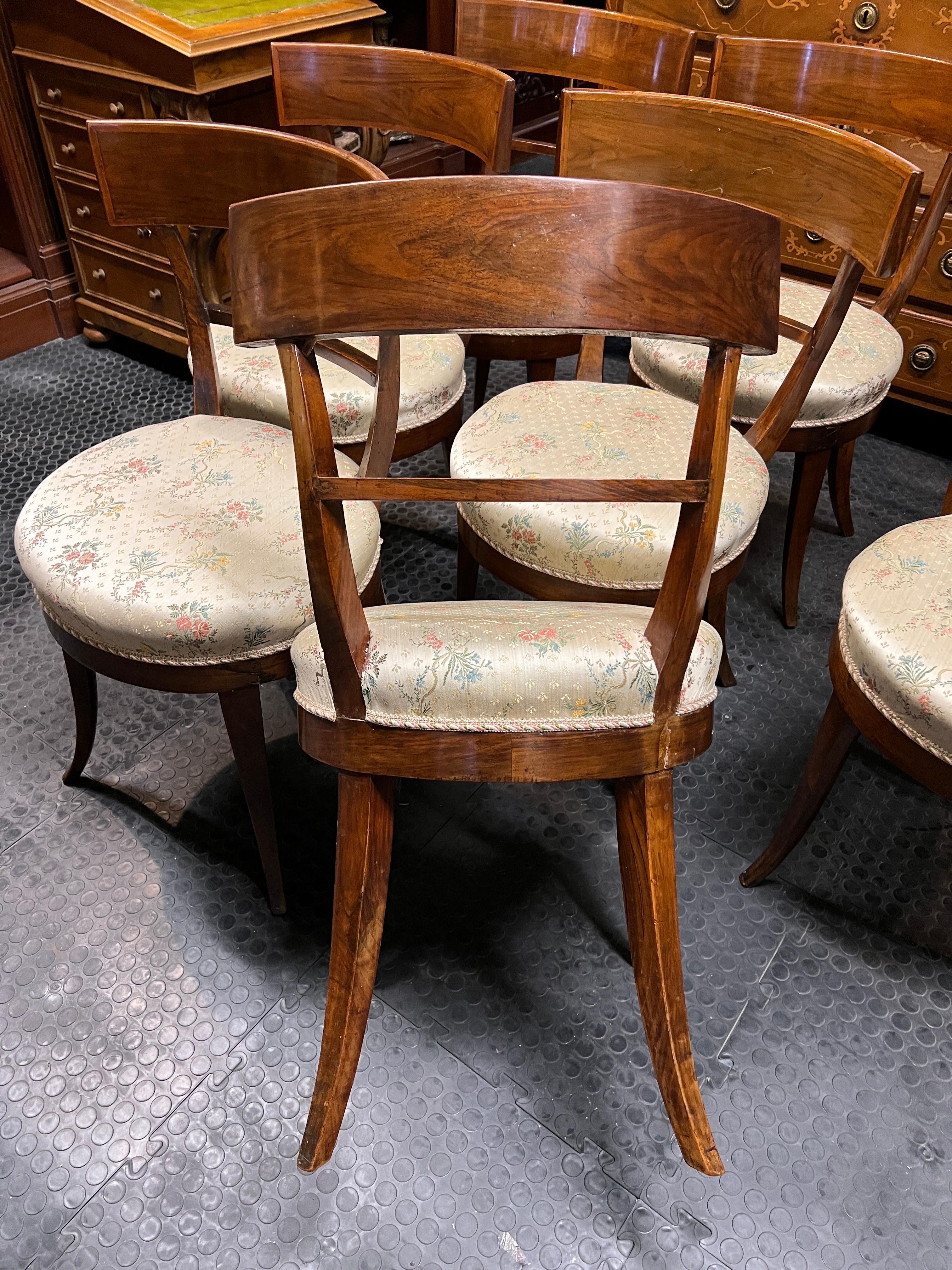 Fruitwood 19th Italian Empire Walnut 8 Chairs 1800