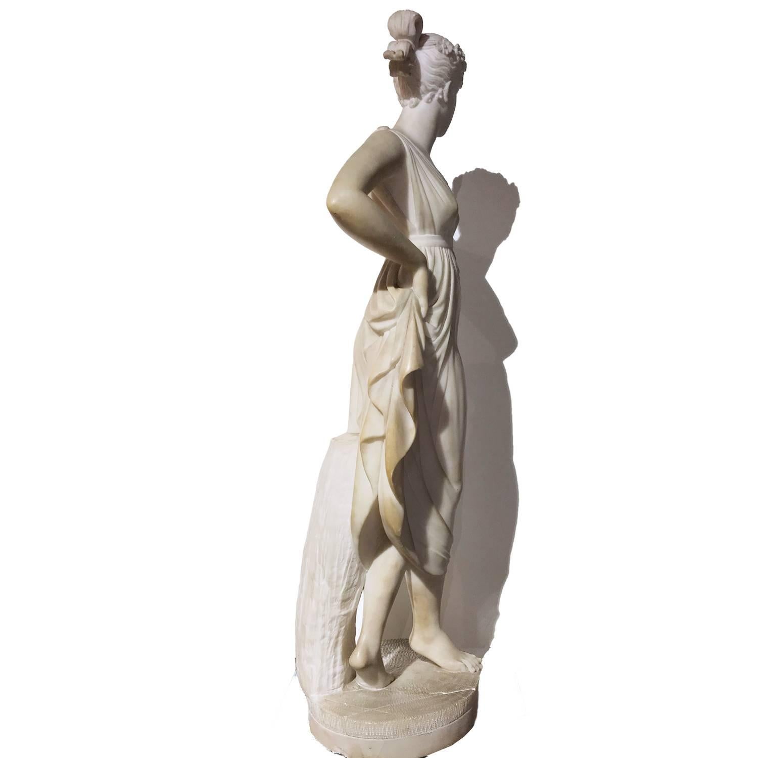 Hand-Carved Italian Neoclassical Alabaster Sculpture of Dancer after Antonio Canova