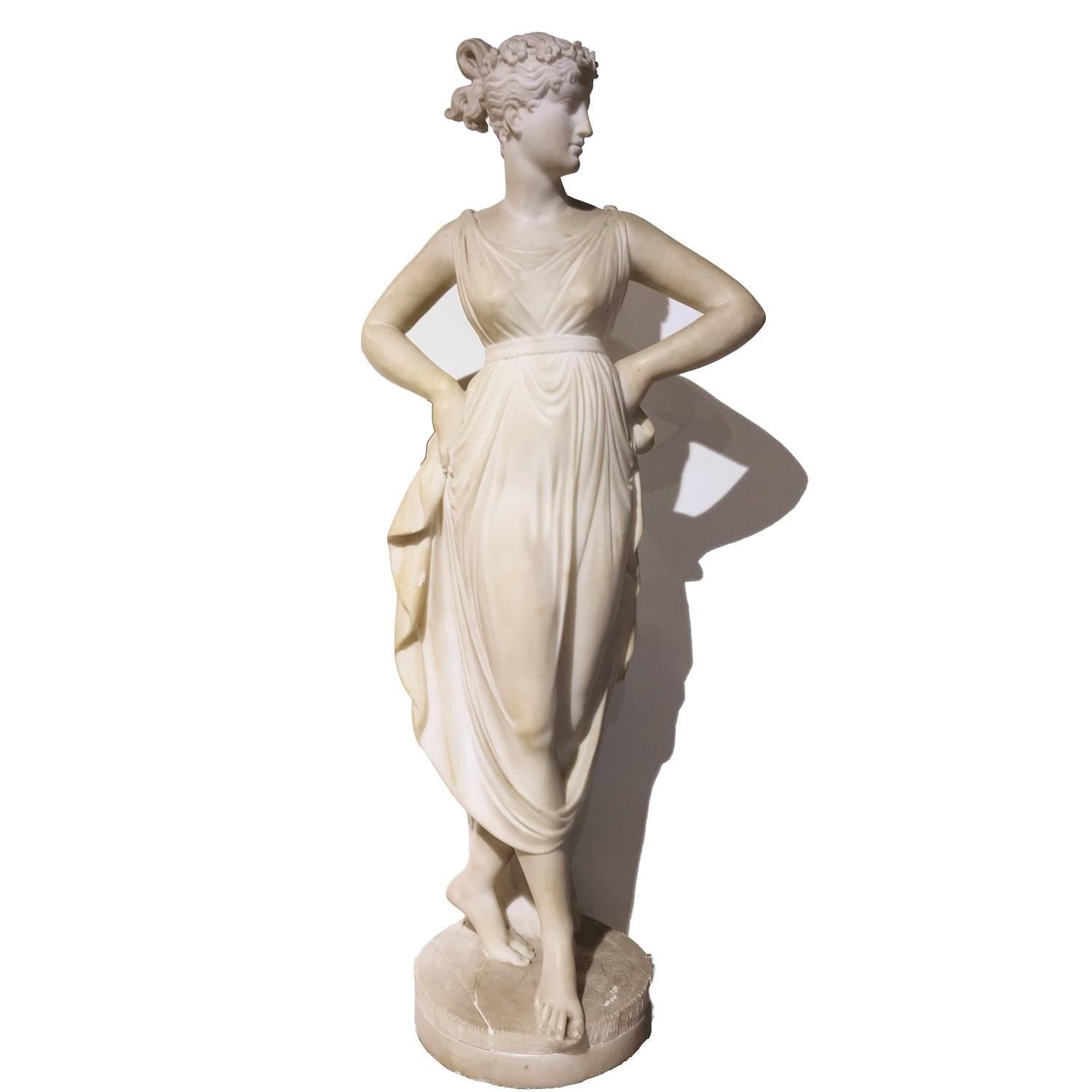 Italian Neoclassical Alabaster Sculpture of Dancer after Antonio Canova In Good Condition In Roma, IT