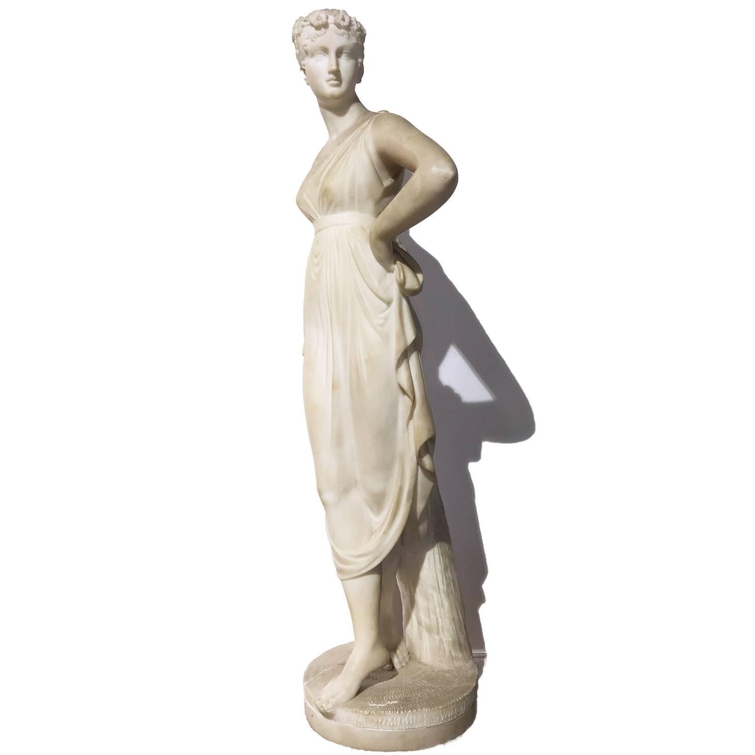 19th Century Italian Neoclassical Alabaster Sculpture of Dancer after Antonio Canova