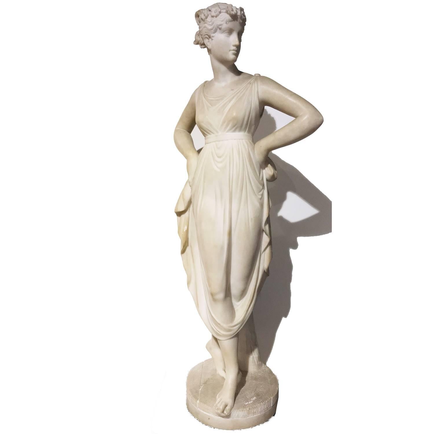 Italian Neoclassical Alabaster Sculpture of Dancer after Antonio Canova 1