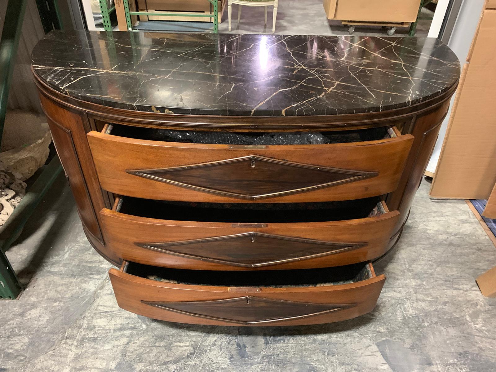 19th Continental Marble Top Demilune Commode with Diamond Detail For Sale 2