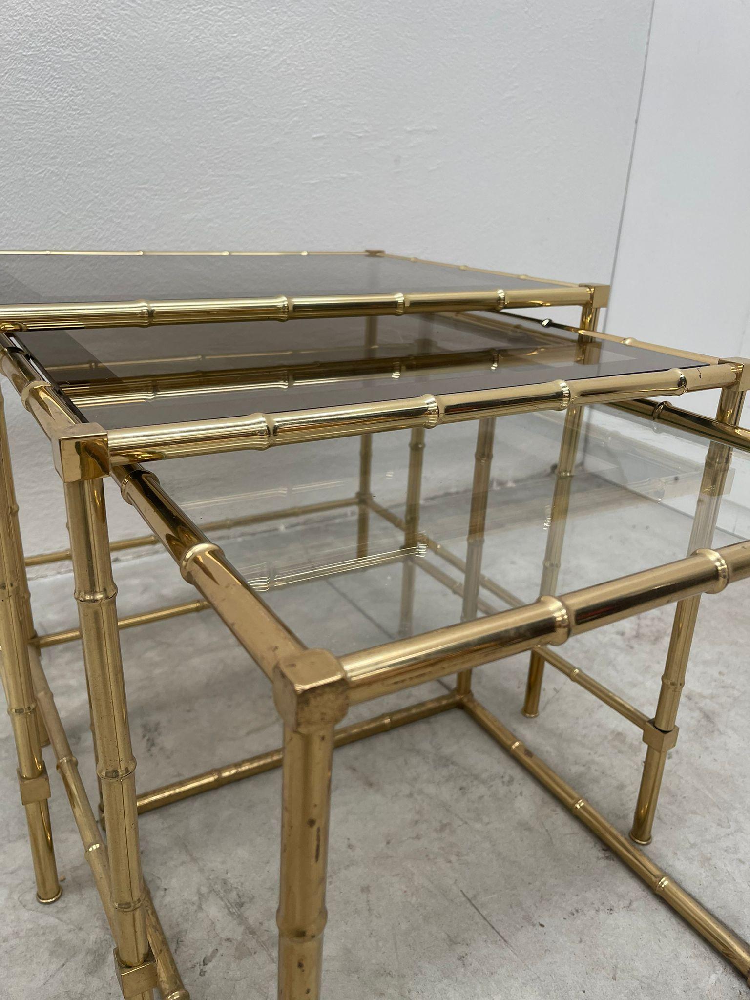 Late 20th Century 19th Italian Set Brass Tables For Sale