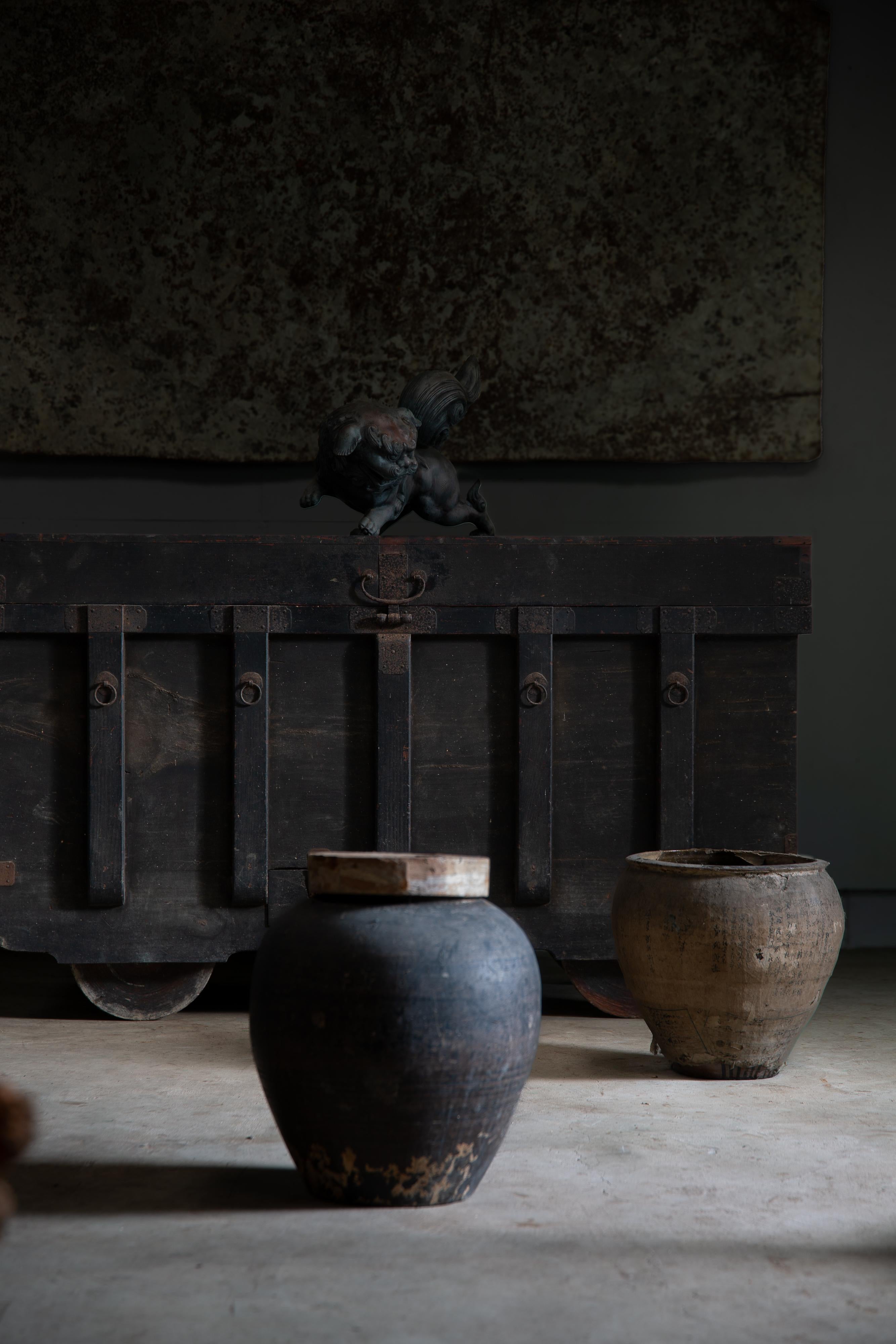 Antico Cha Tsubo giapponese del 19° secolo, vaso in ceramica rivestito di carta, vaso da tè wabi sabi in vendita 11