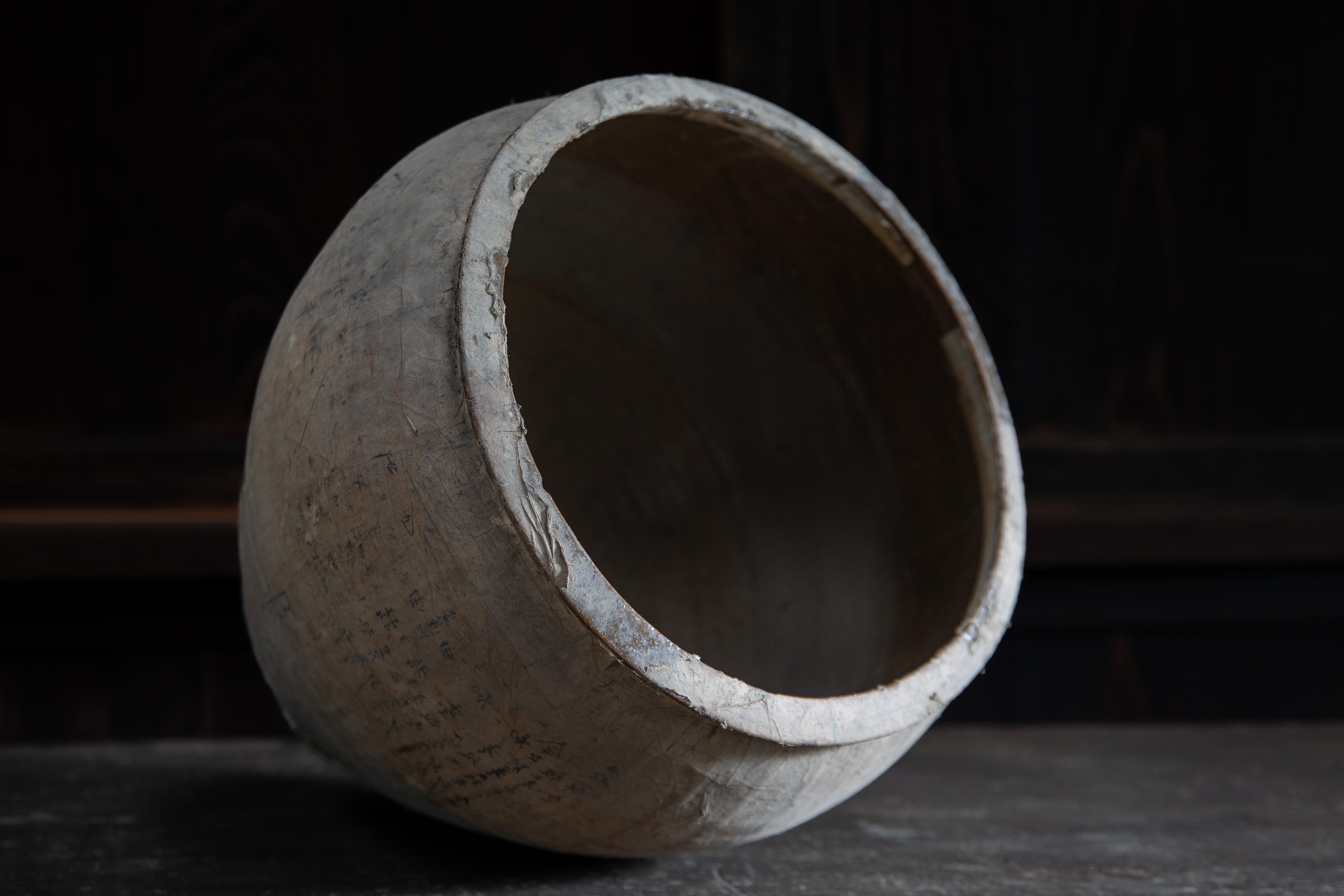 XIX secolo Antico Cha Tsubo giapponese del 19° secolo, vaso in ceramica rivestito di carta, vaso da tè wabi sabi in vendita