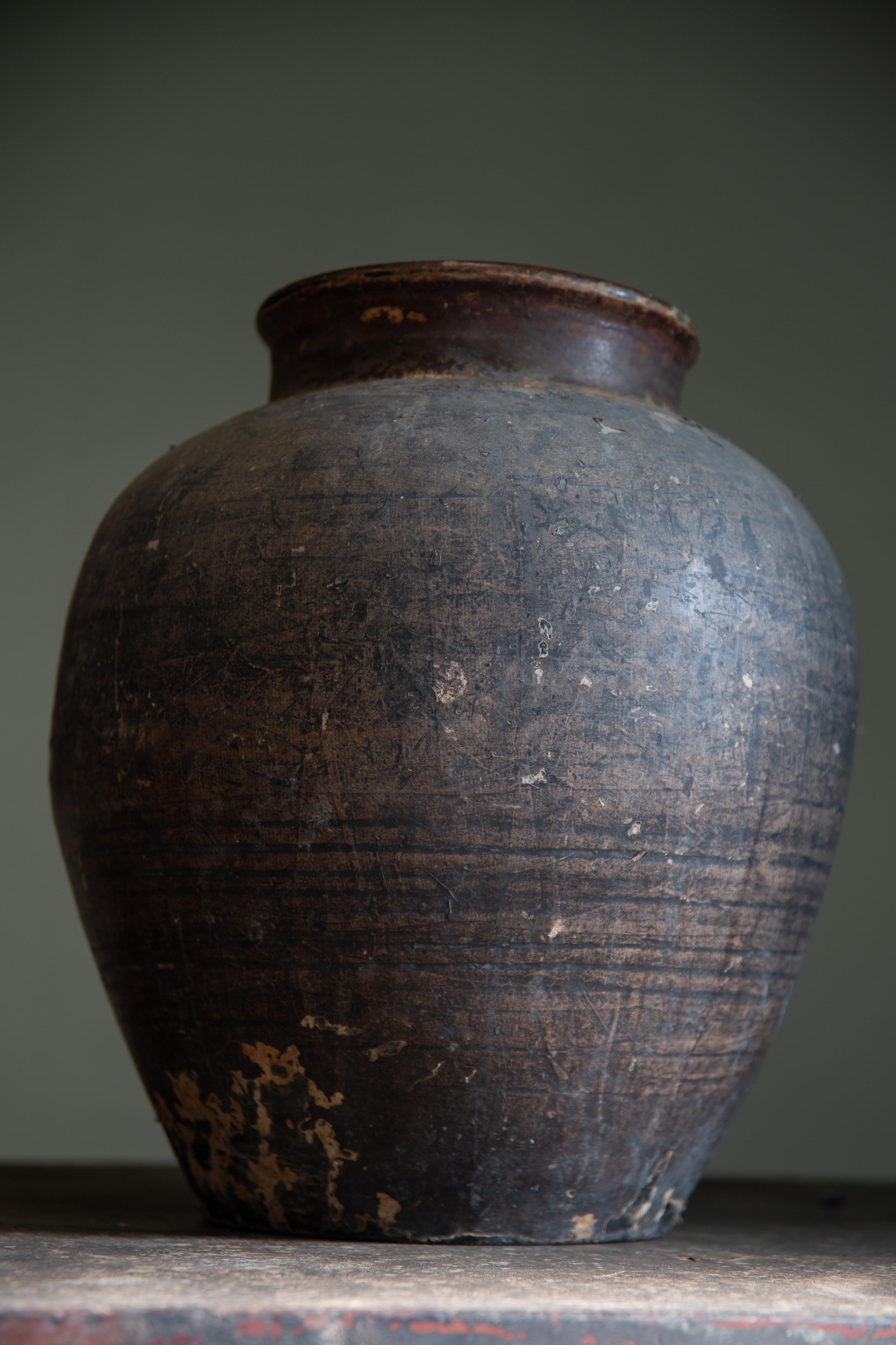 Antico Tsubo giapponese del 19° secolo, vaso in ceramica rivestito di carta con coperchio, vaso da tè wabi sabi in vendita 5