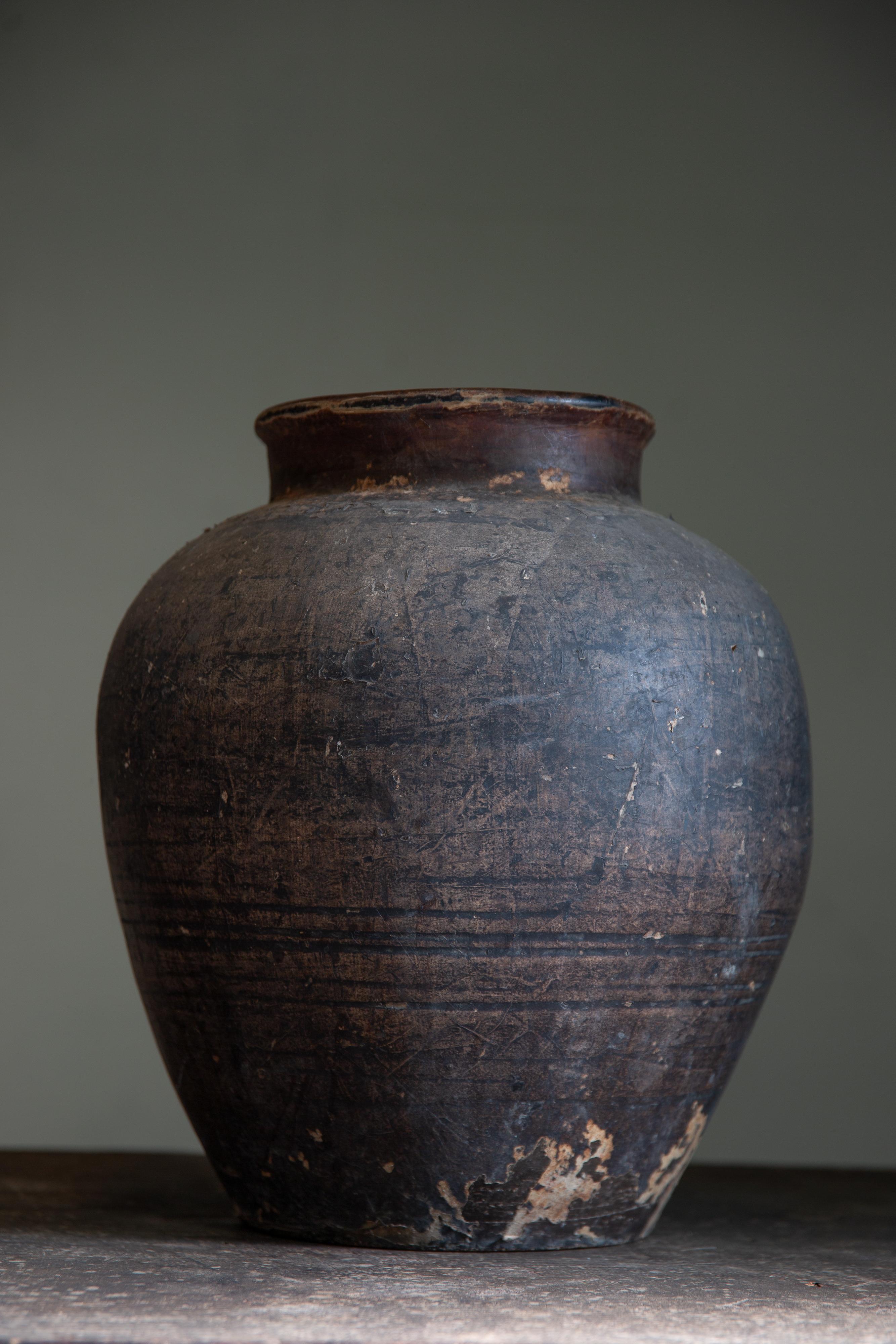Antico Tsubo giapponese del 19° secolo, vaso in ceramica rivestito di carta con coperchio, vaso da tè wabi sabi in vendita 8