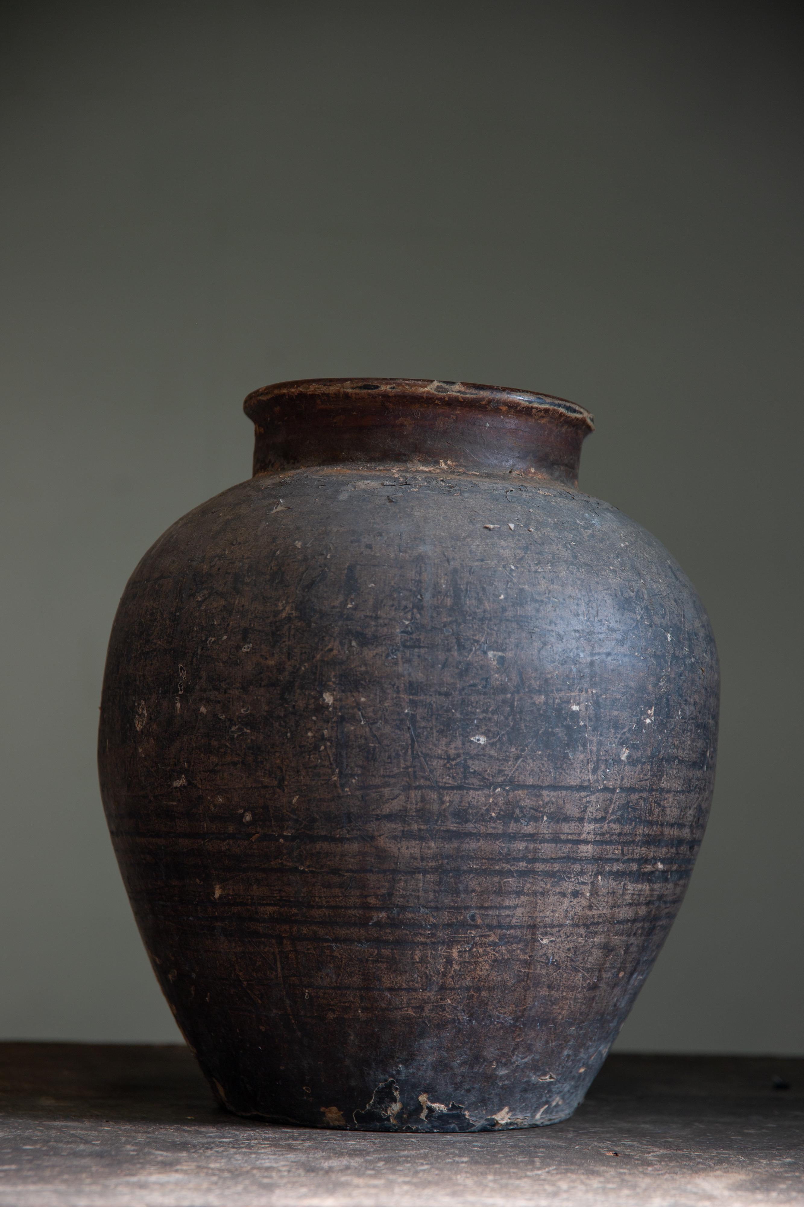 Antico Tsubo giapponese del 19° secolo, vaso in ceramica rivestito di carta con coperchio, vaso da tè wabi sabi in vendita 9