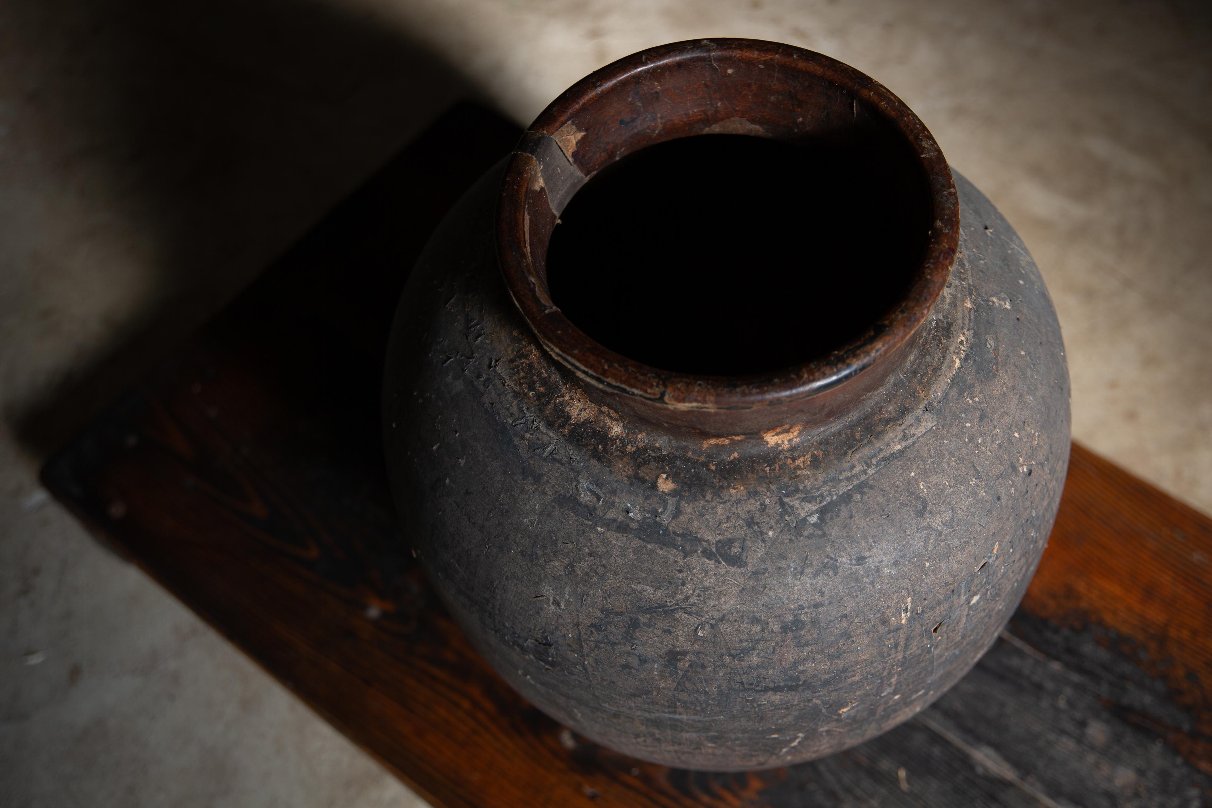 Antico Tsubo giapponese del 19° secolo, vaso in ceramica rivestito di carta con coperchio, vaso da tè wabi sabi in vendita 10